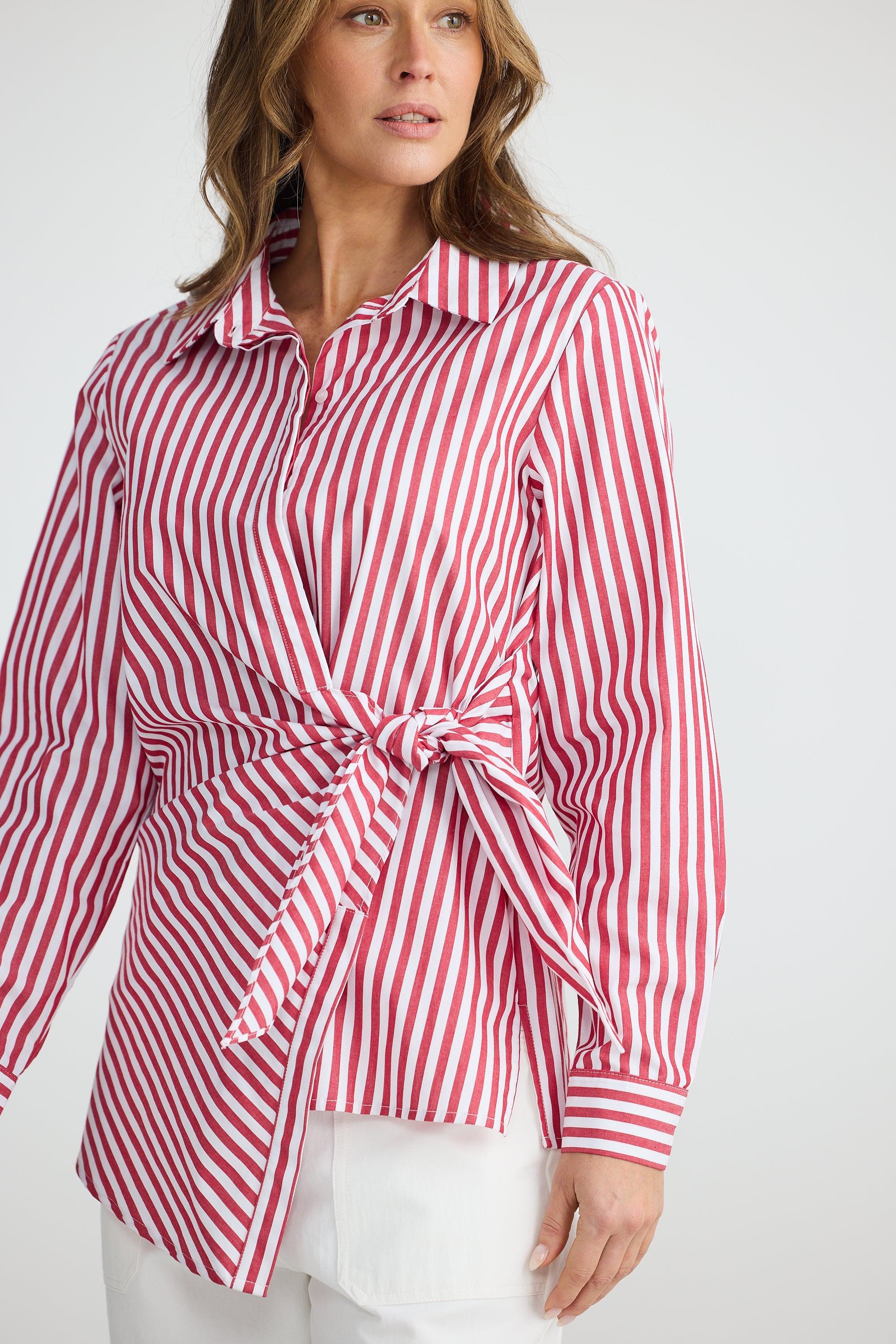 Nova Shirt - Red with White Stripe-Tops-Brave & True-The Bay Room