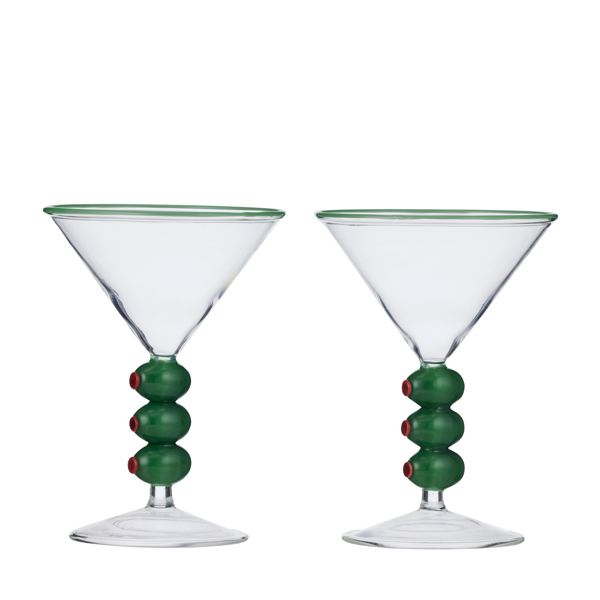 Olive Set/2 Cocktail Glass 11x15cm Clear/Green-Dining & Entertaining-Coast To Coast Home-The Bay Room