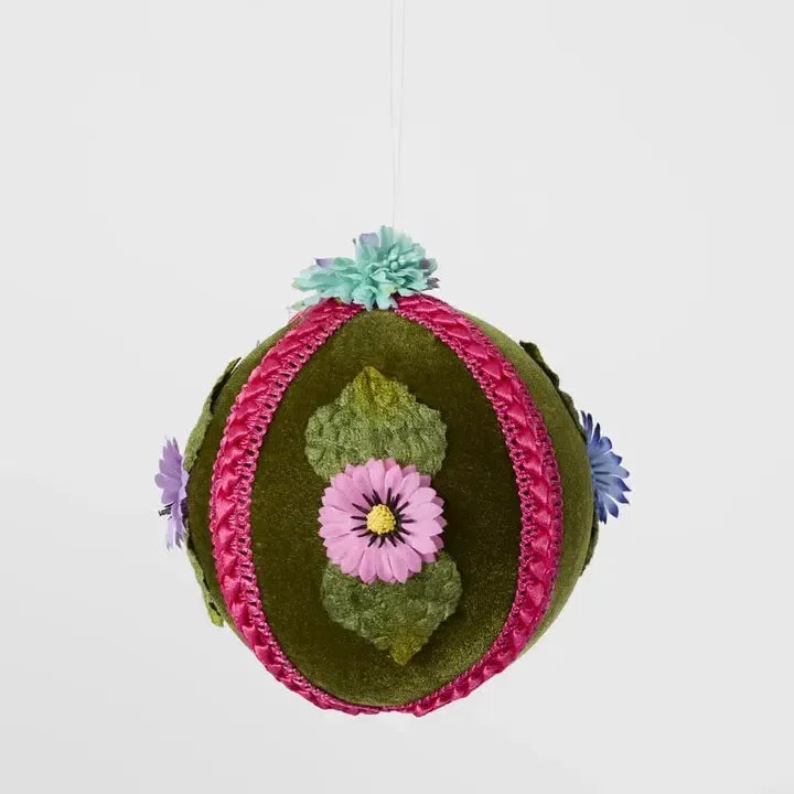 Olive Velvet Flower Bauble-Christmas-Vixen & Velvet-The Bay Room