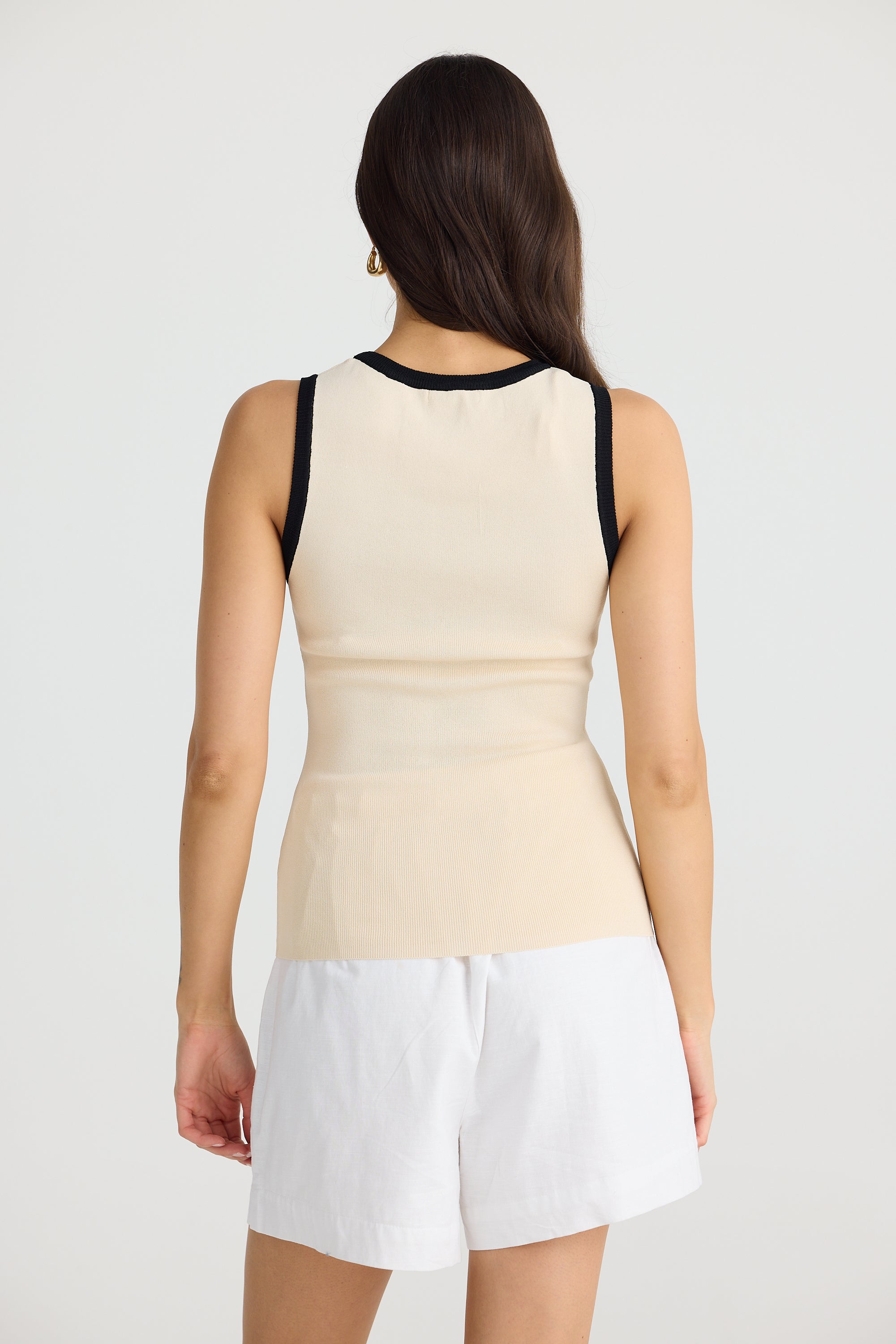 Ollie Contrast Tank - Sand with Black-Tops-Brave & True-The Bay Room