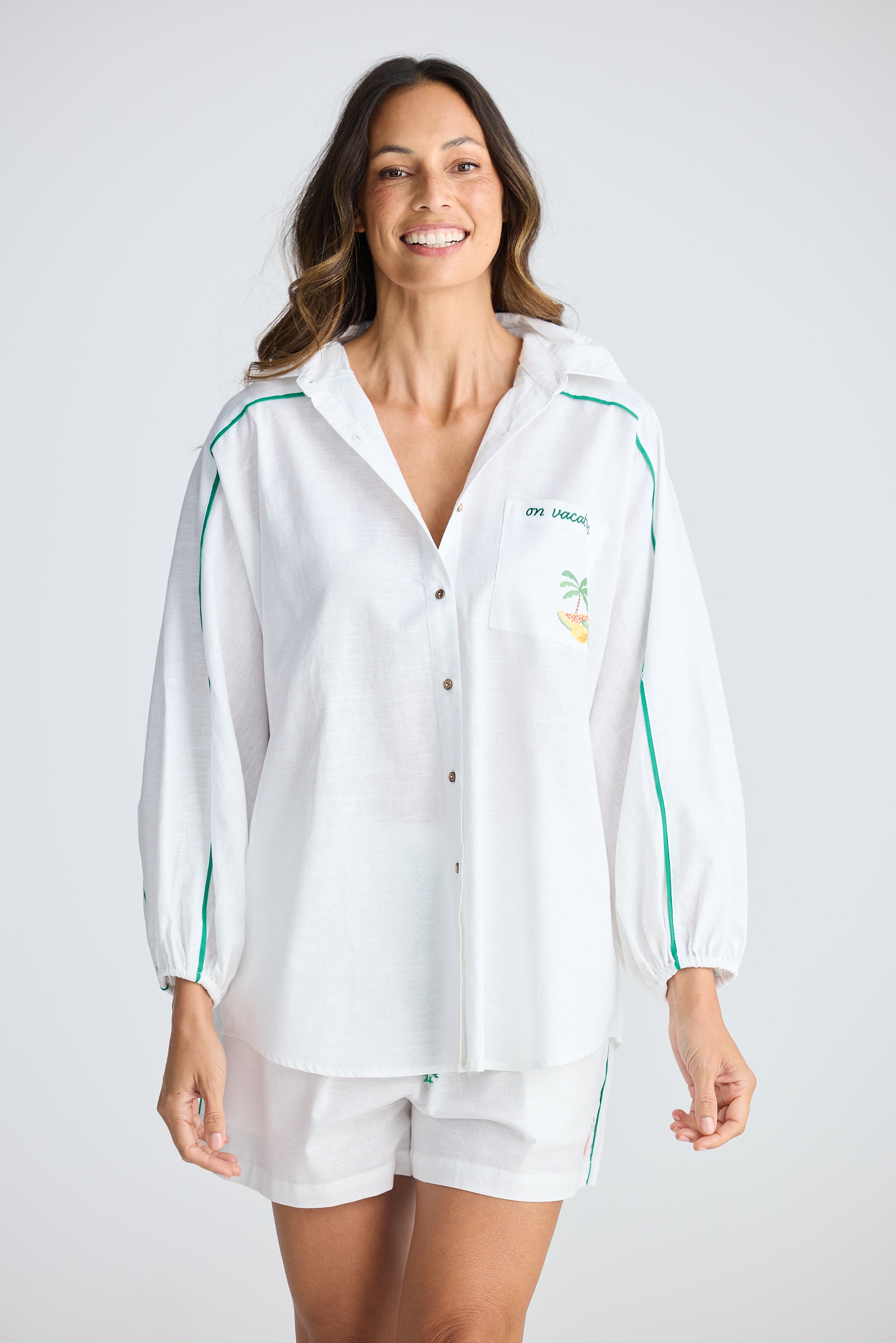 On Vacation Shirt - White Multi-Tops-Holiday-The Bay Room
