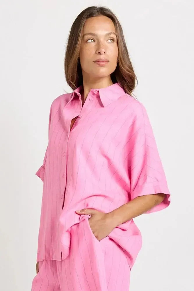 Ophelia Shirt - Pink/Teal Stripe-Tops-Betty Basics-The Bay Room