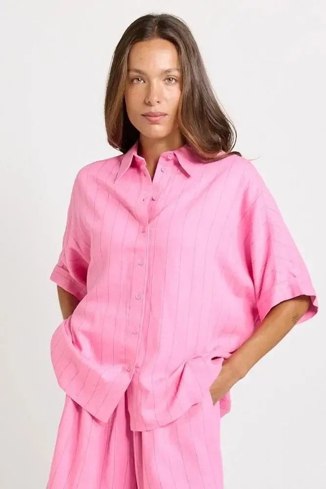 Ophelia Shirt - Pink/Teal Stripe-Tops-Betty Basics-The Bay Room