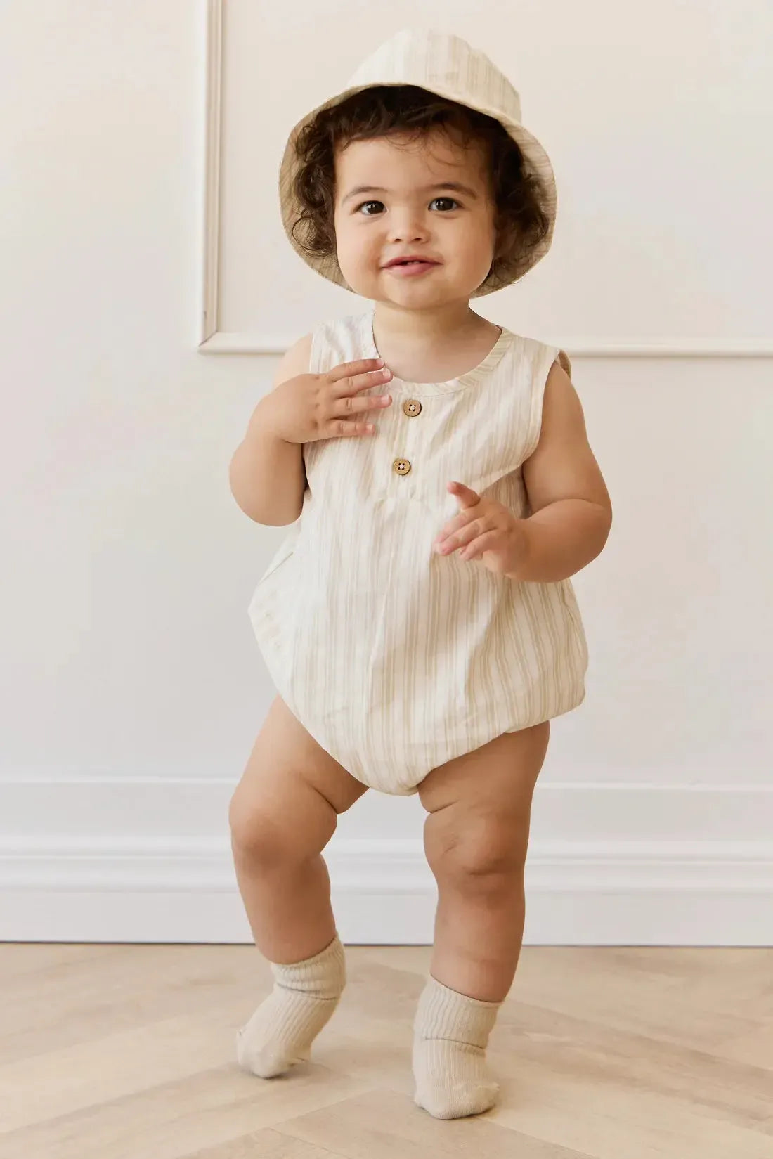 Organic Cotton Archie Playsuit - Variegated Stripe Foam-Clothing & Accessories-Jamie Kay-The Bay Room