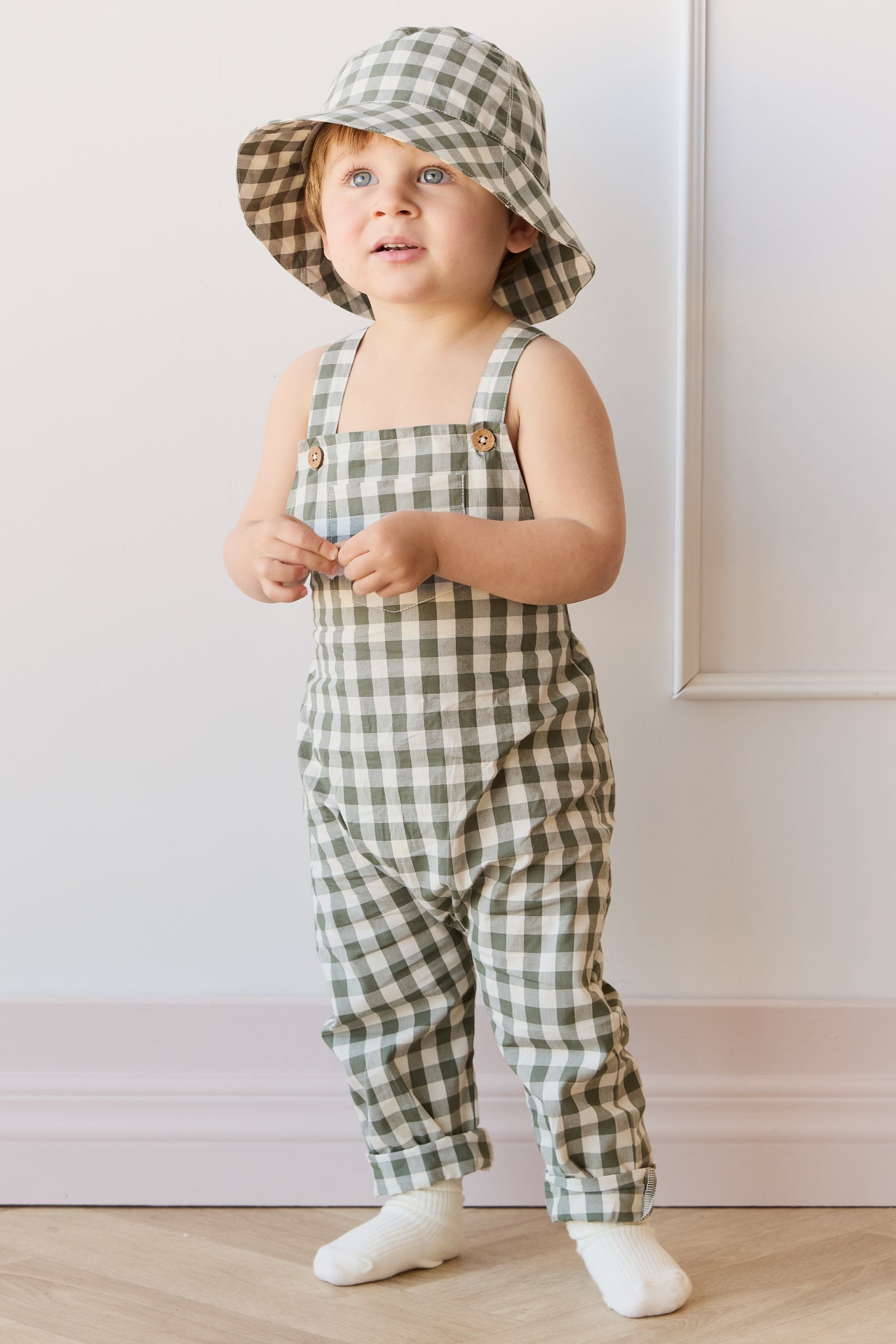 Organic Cotton Kingston Overall - Gingham Grape Leaf-Clothing & Accessories-Jamie Kay-The Bay Room