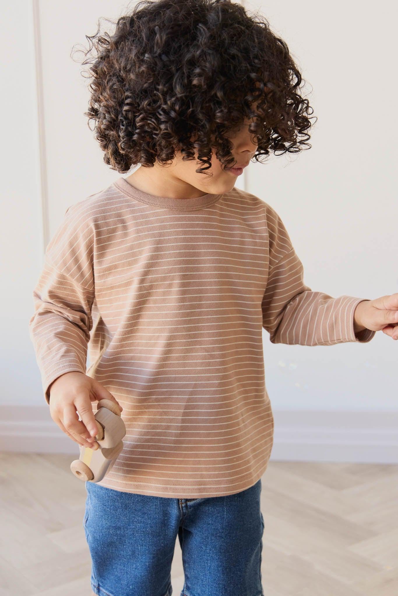 Organic Cotton Levi Long Sleeve Top - Daily Stripe Pale Terracotta/Buff-General-Jamie Kay-The Bay Room