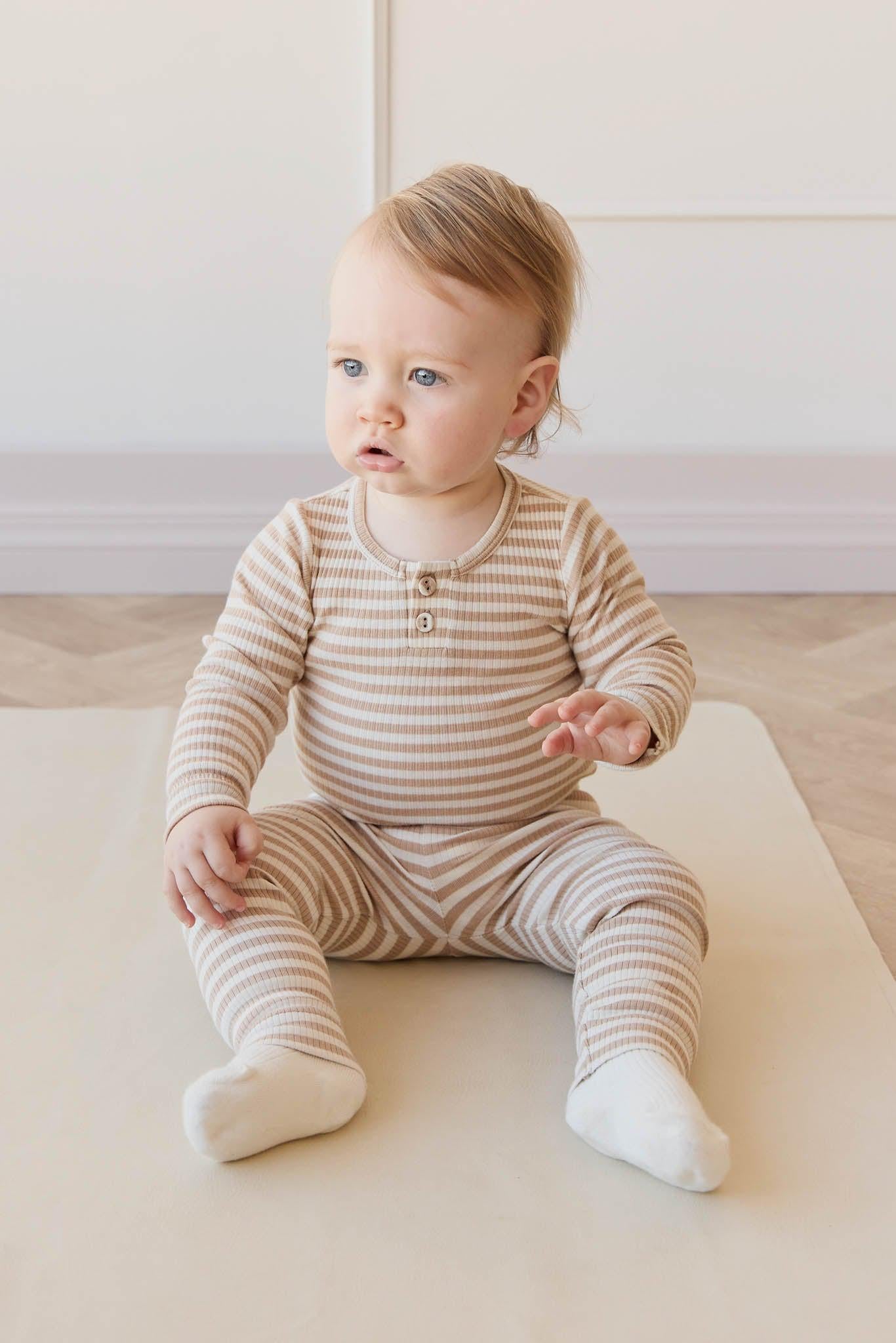 Organic Cotton Modal Long Sleeve Bodysuit - Narrow Stripe Baker/Cloud-Clothing & Accessories-Jamie Kay-The Bay Room