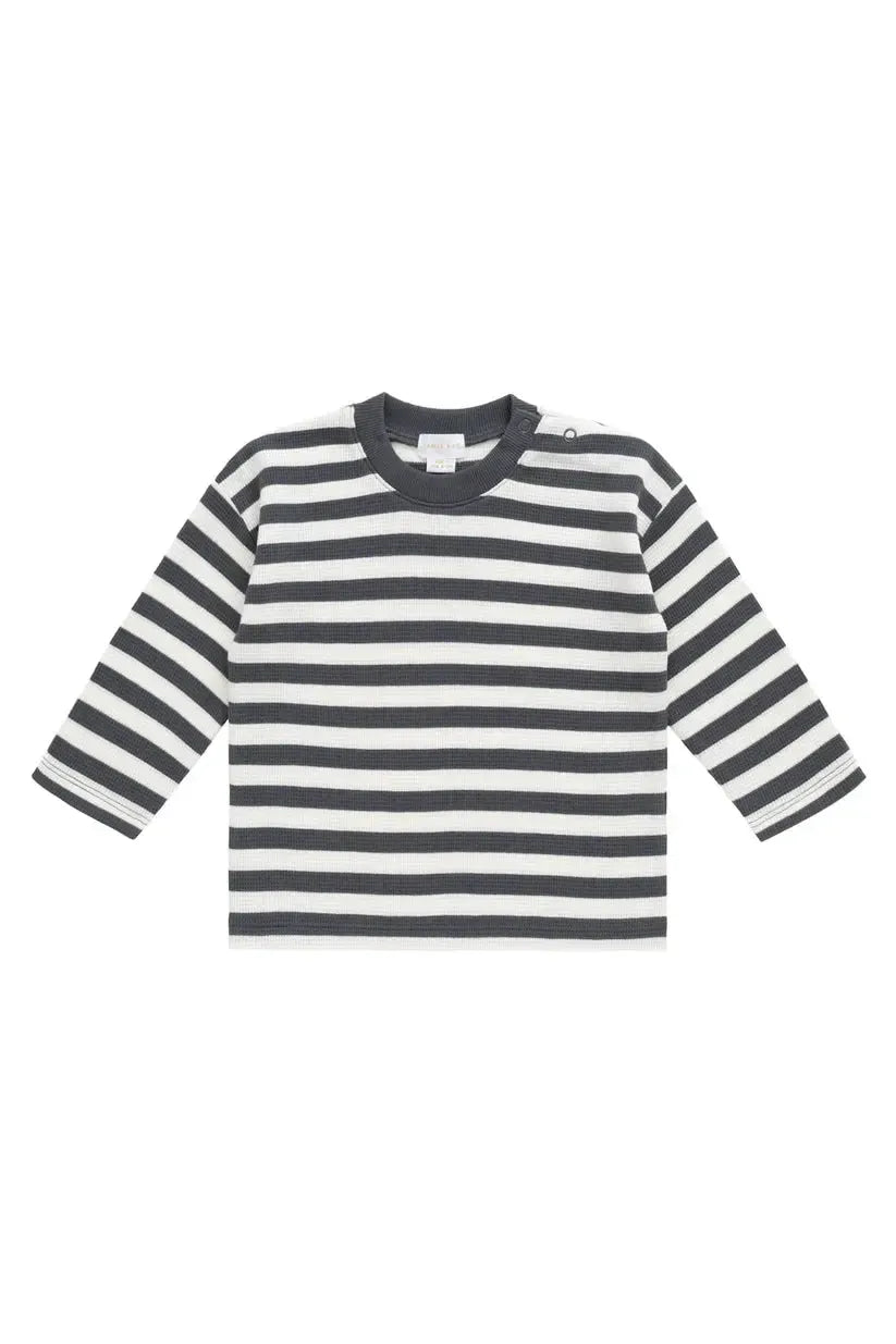 Organic Cotton Waffle Leith Long Sleeve Top - Oliver Stripe Atlantic/Cloud-Clothing & Accessories-Jamie Kay-The Bay Room
