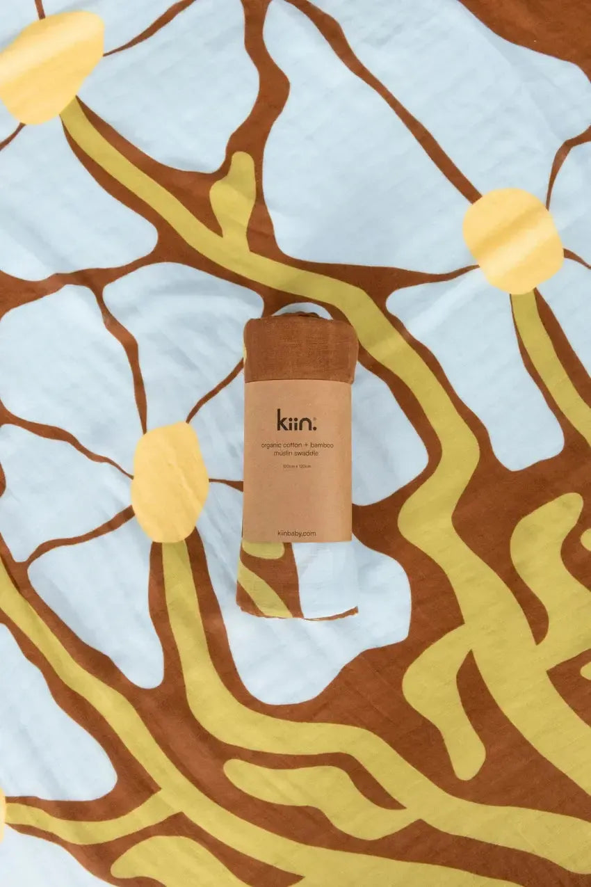 Organic Muslin Swaddle - Fleur - Umber-Nursery & Nurture-Kiin-The Bay Room