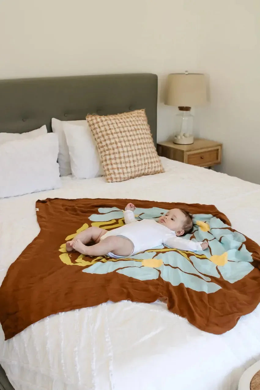 Organic Muslin Swaddle - Fleur - Umber-Nursery & Nurture-Kiin-The Bay Room