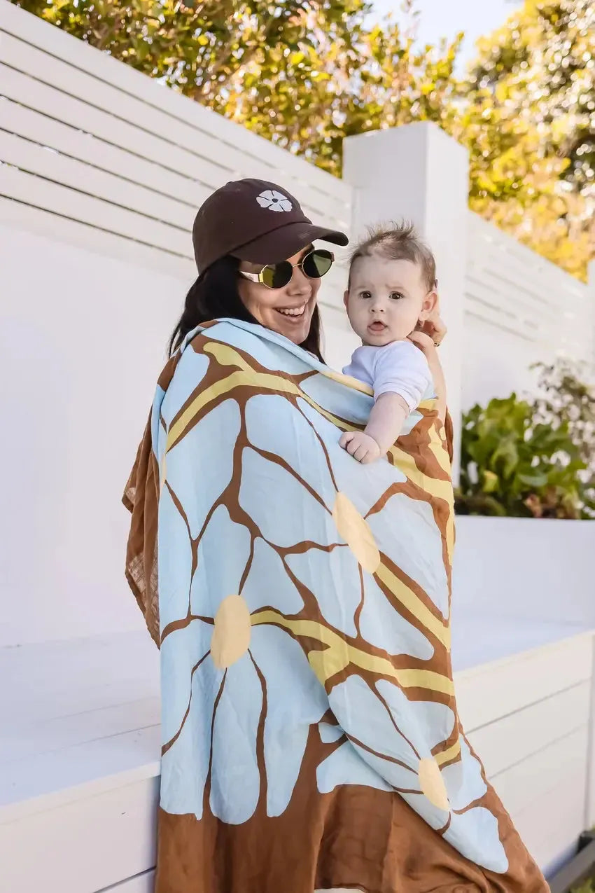 Organic Muslin Swaddle - Fleur - Umber-Nursery & Nurture-Kiin-The Bay Room
