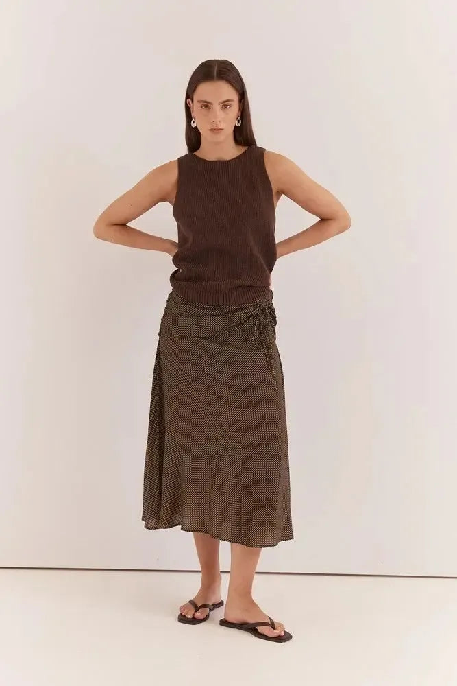Oriana Ruched Waist Skirt - Micro Dot-Skirts-SASS-The Bay Room