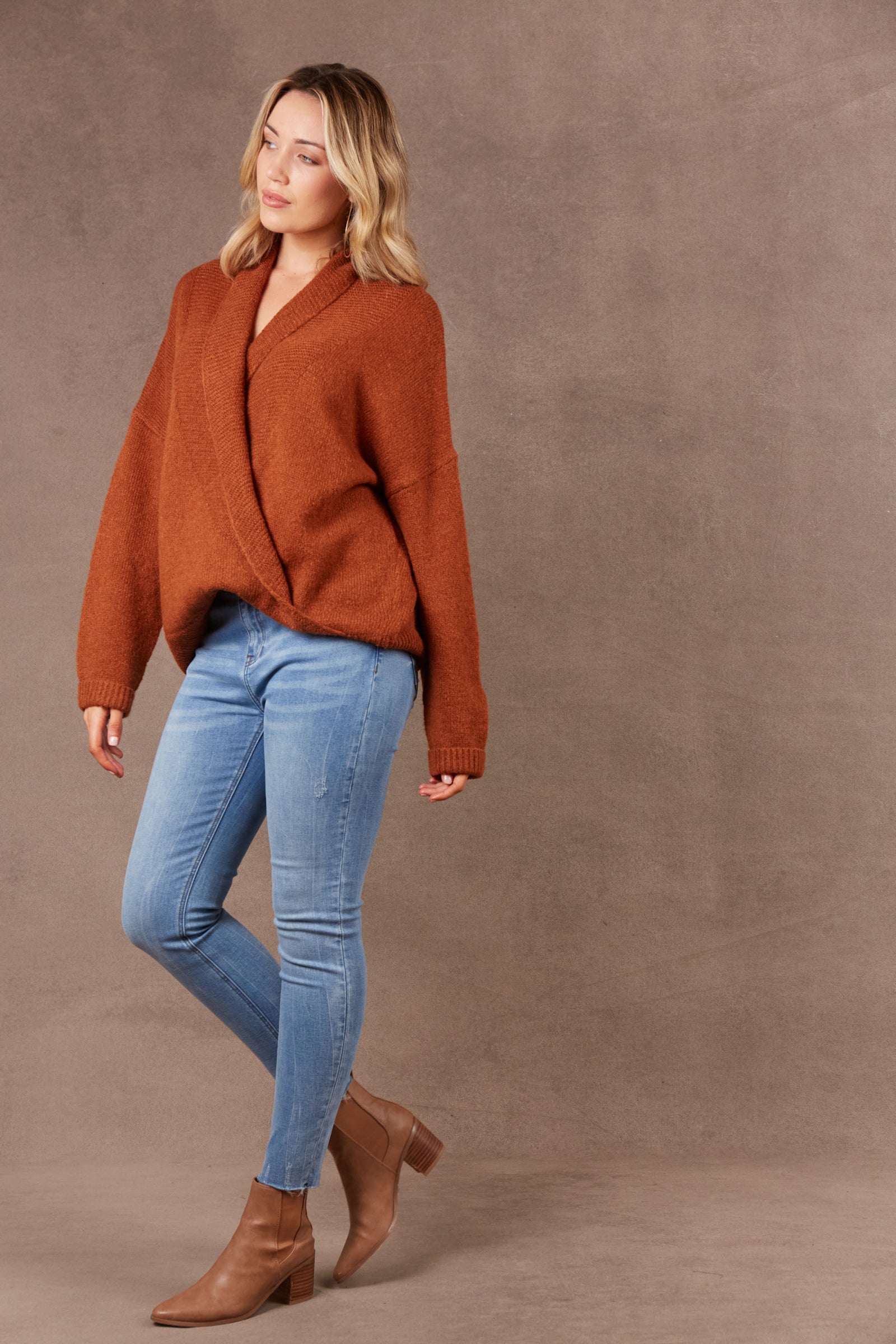 Paarl Crossover Knit - Ochre-Knitwear & Jumpers-Eb & Ive-The Bay Room