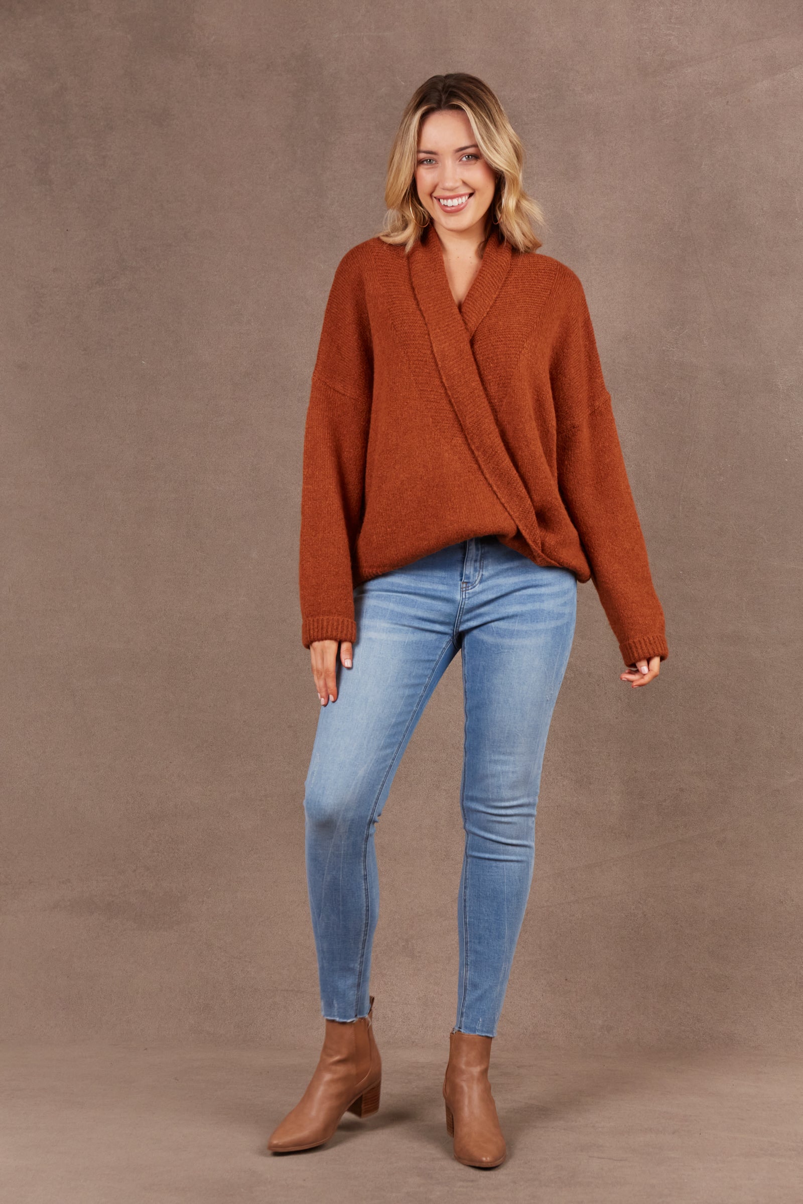 Paarl Crossover Knit - Ochre-Knitwear & Jumpers-Eb & Ive-The Bay Room