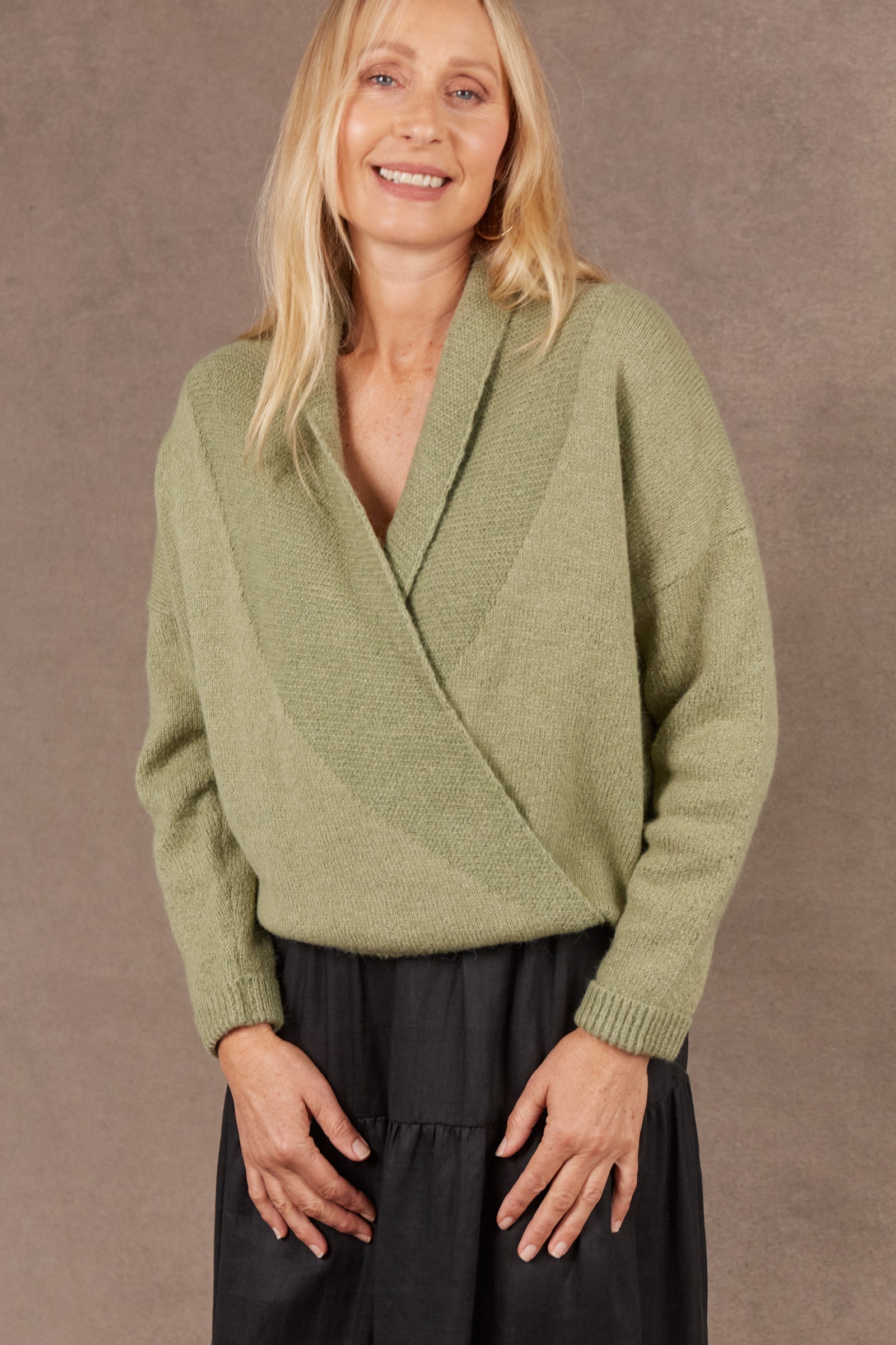 Paarl Crossover Knit - Sage-Knitwear & Jumpers-Eb & Ive-The Bay Room