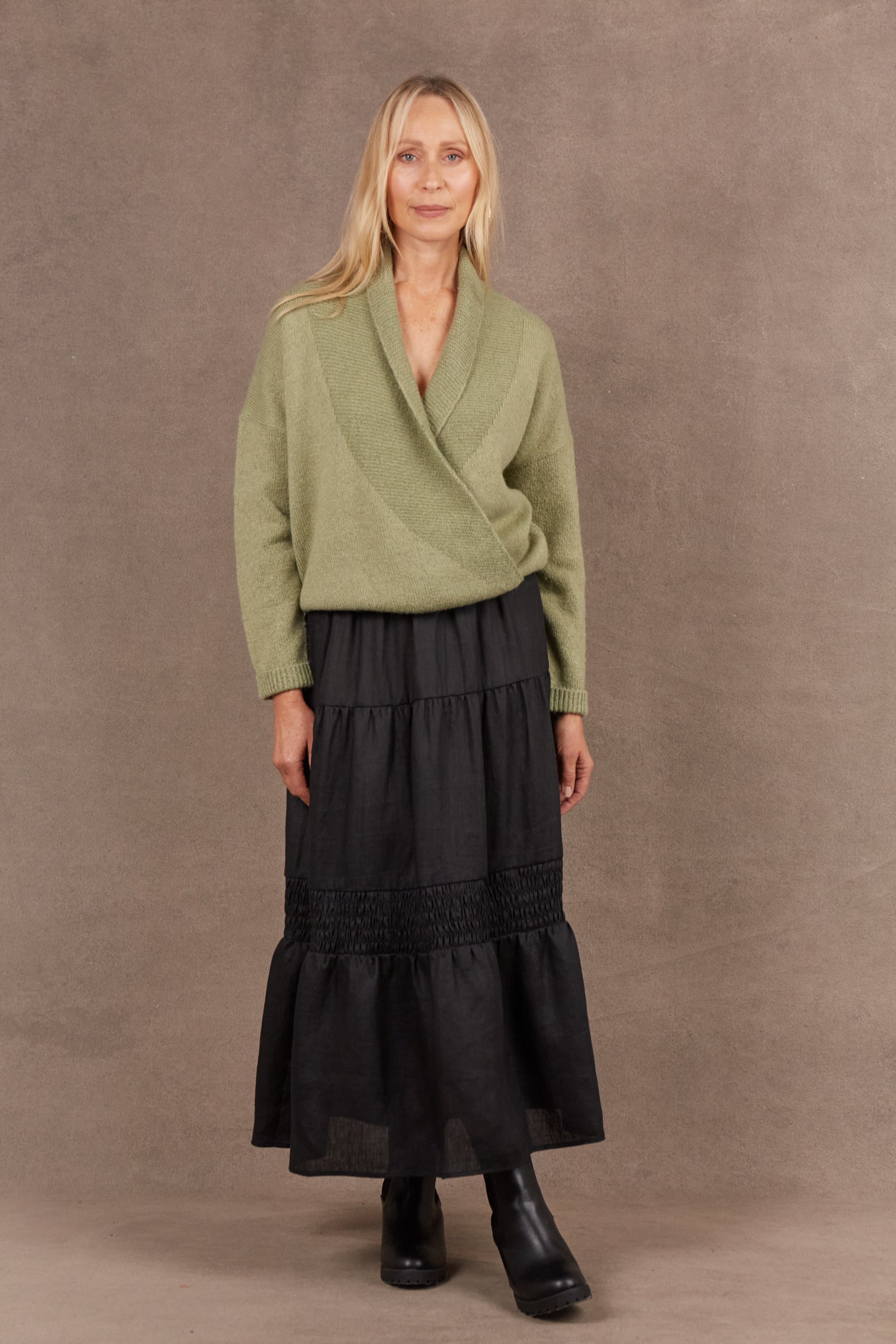 Paarl Crossover Knit - Sage-Knitwear & Jumpers-Eb & Ive-The Bay Room
