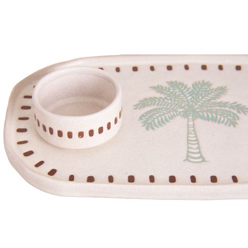 Palm Stoneware Tray with bowl - Beige-Dining & Entertaining-DWBH-The Bay Room