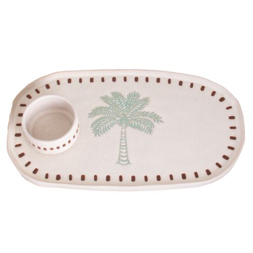 Palm Stoneware Tray with bowl - Beige-Dining & Entertaining-DWBH-The Bay Room