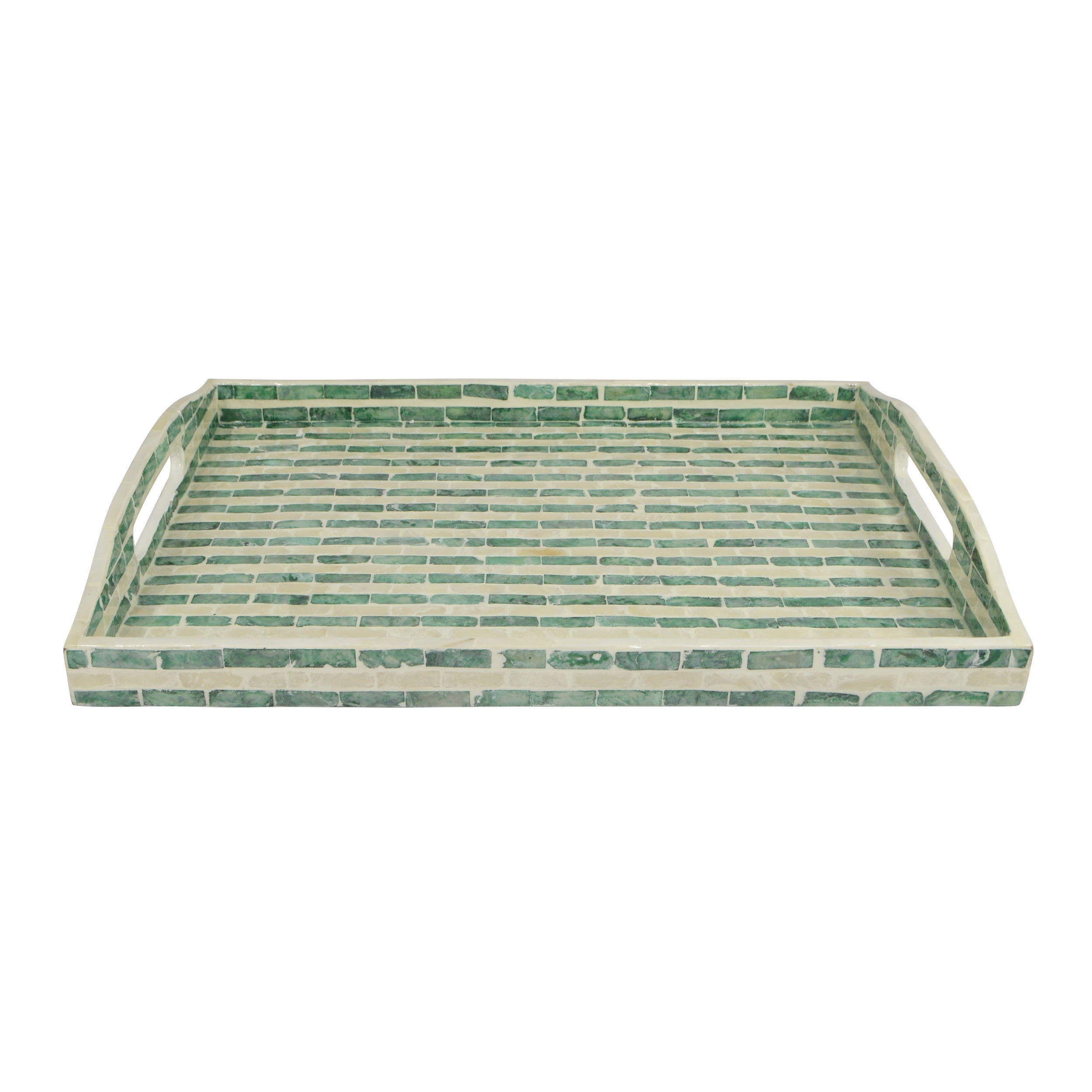 Palma Inlay Tray 40x30x5cm Green/Ivory-Decor Items-Coast To Coast Home-The Bay Room