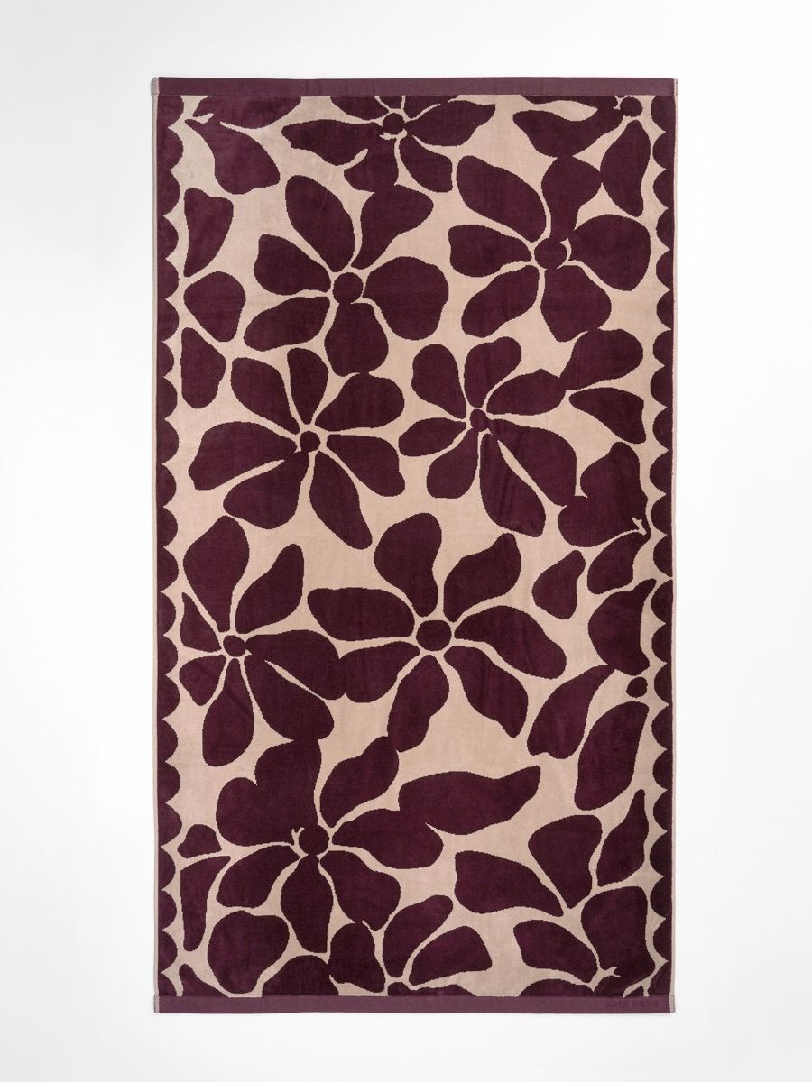 Palma Petal Australian Cotton Beach Towel in Mulberry/Shell-Soft Furnishings-Aura Home-The Bay Room