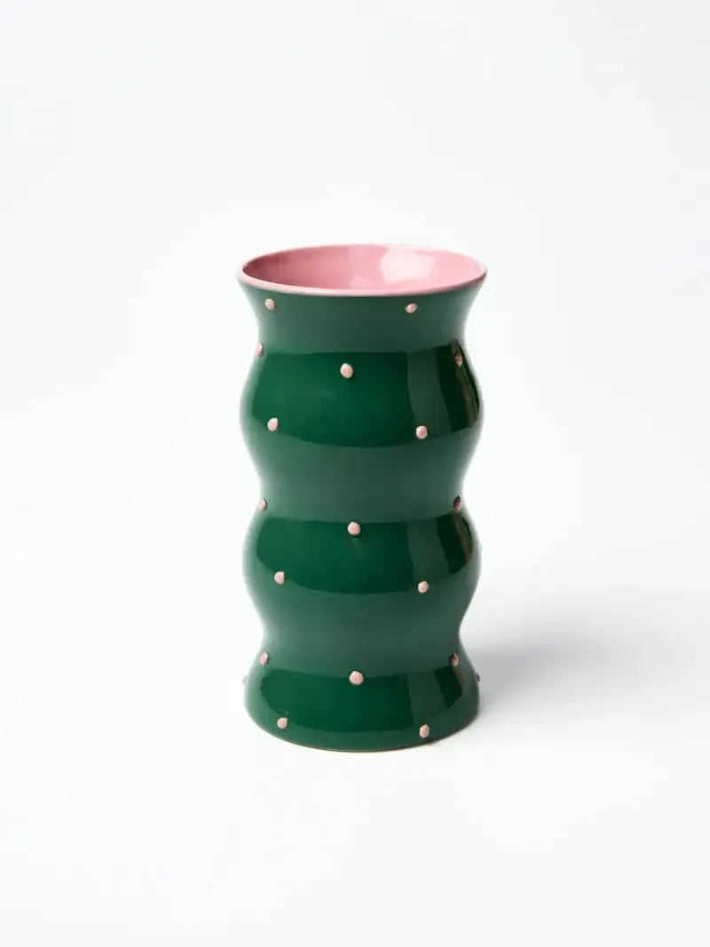 Palma Vase Green Pink Dotty-Pots, Planters & Vases-Jones & Co-The Bay Room