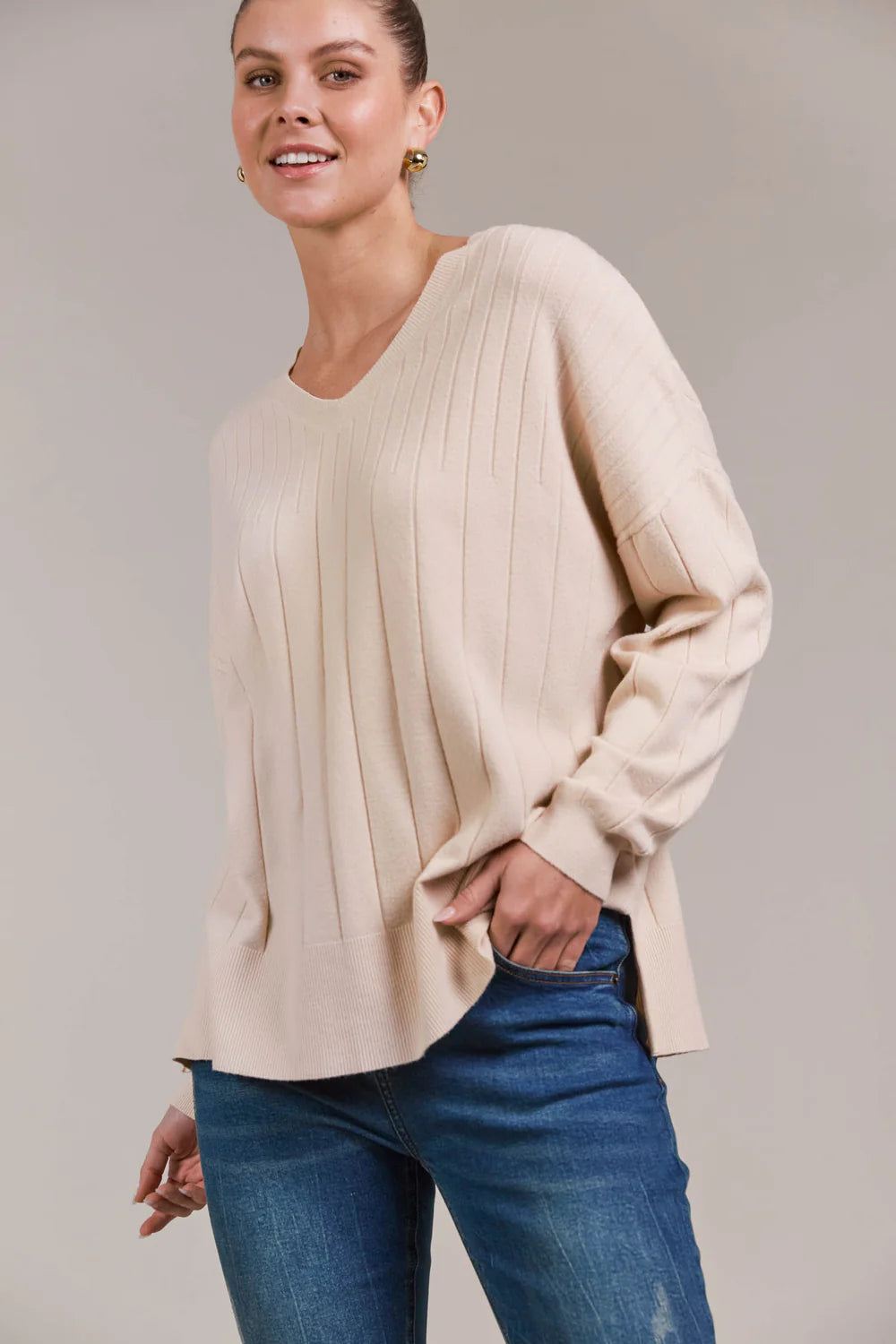 Palmer Relaxed Knit - Ecru-Knitwear & Jumpers-Eb & Ive-The Bay Room