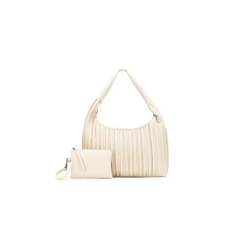 Paloma Oatmeal 2 Piece Pleat Hobo Handbag-Bags & Clutches-Black Caviar Designs-The Bay Room