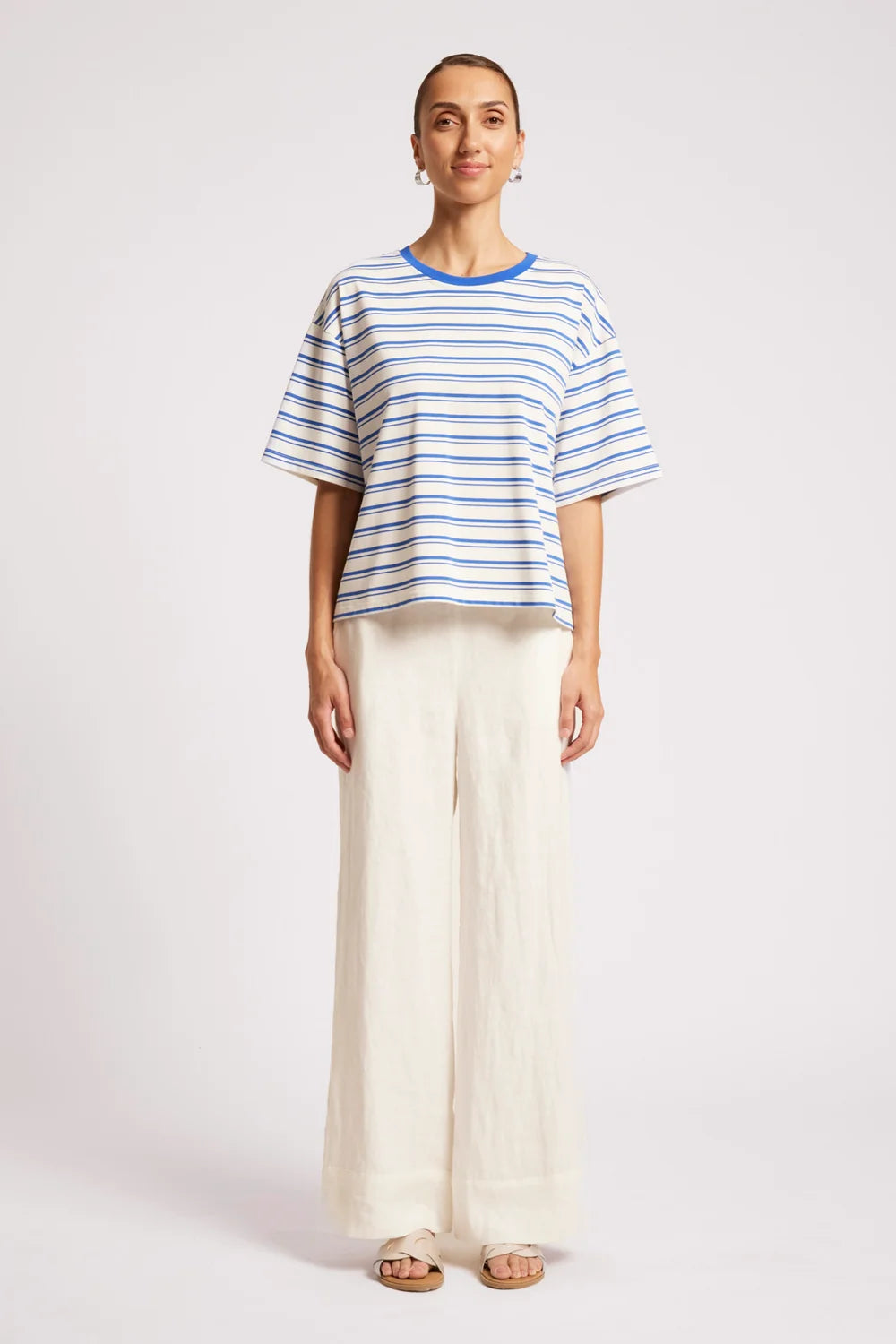 Paloma Striped Tshirt - Azure/White-Tops-Eb & Ive-The Bay Room