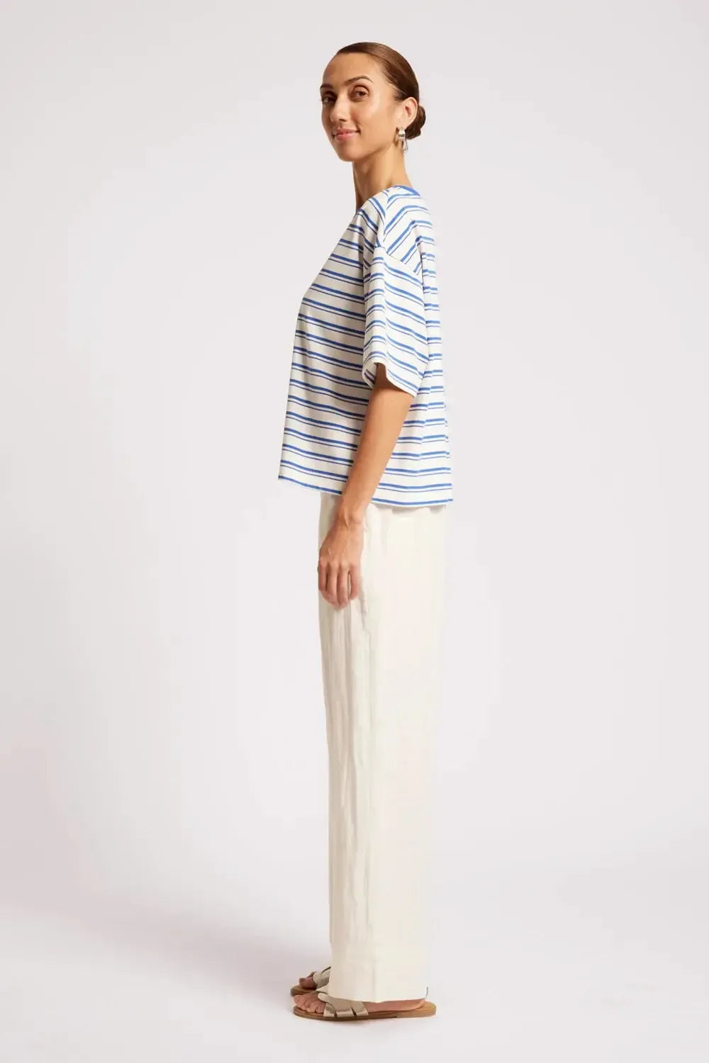 Paloma Striped Tshirt - Azure/White-Tops-Eb & Ive-The Bay Room