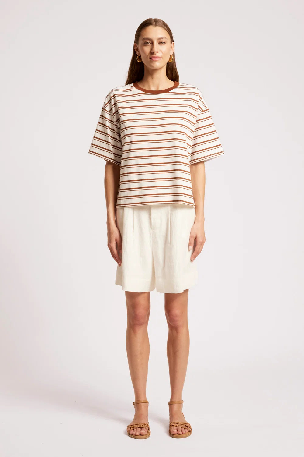 Paloma Striped Tshirt - Dune/White-Tops-Eb & Ive-The Bay Room