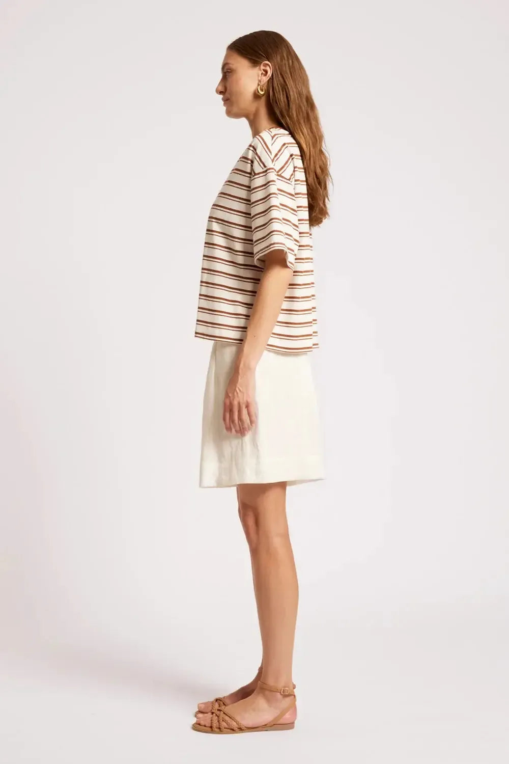 Paloma Striped Tshirt - Dune/White-Tops-Eb & Ive-The Bay Room