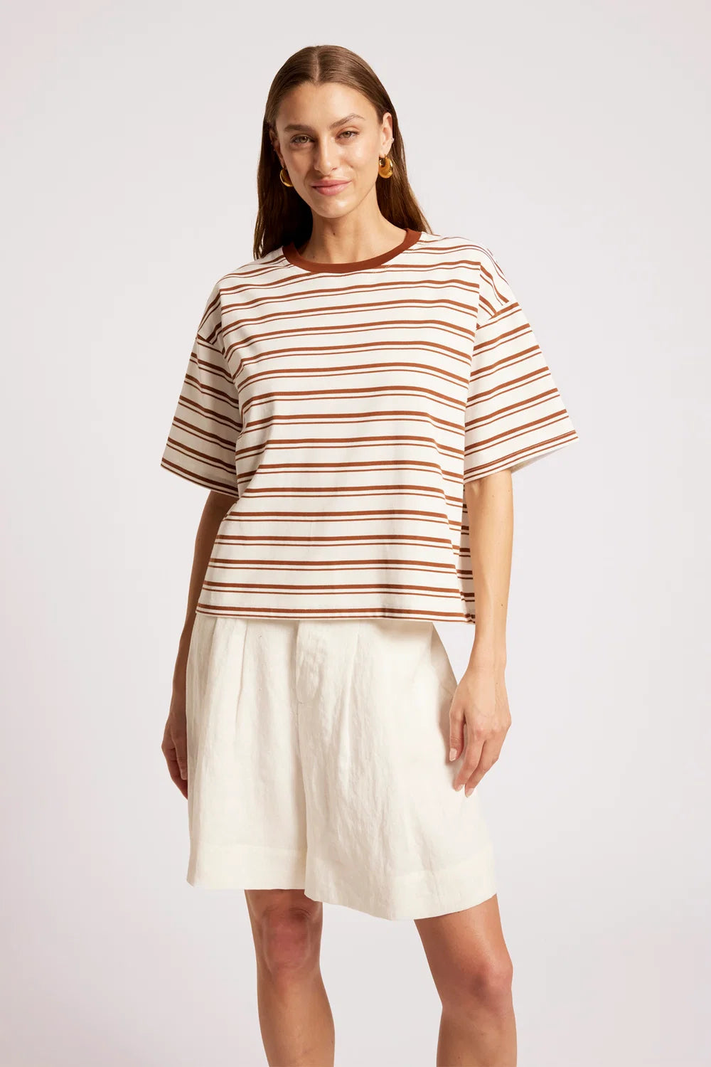 Paloma Striped Tshirt - Dune/White-Tops-Eb & Ive-The Bay Room