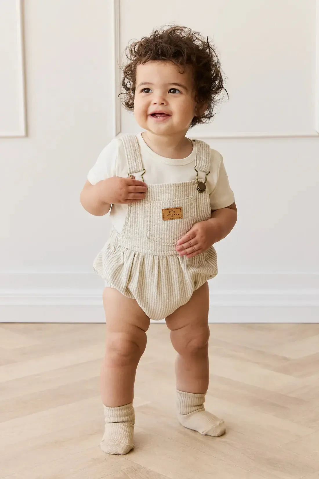 Pax Playsuit - Fine Vertical Stripe Sandy Brown/Cloud-Clothing & Accessories-Jamie Kay-The Bay Room