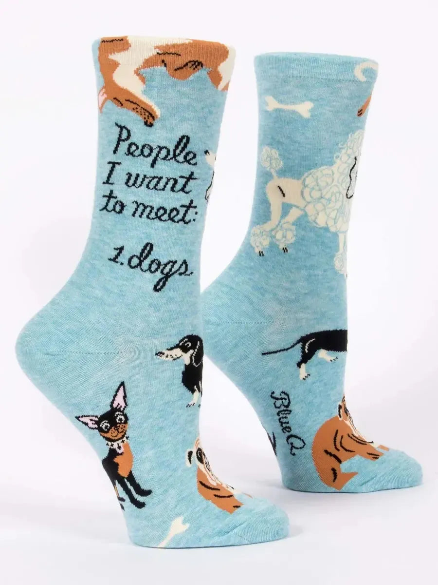 People To Meet: Dogs Women's Crew Socks-Fun & Games-Blue Q-The Bay Room