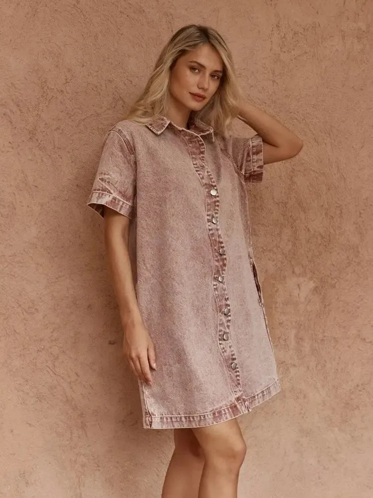 Pepe Wave Denim Dress - Rusty Red-Dresses-SASS-The Bay Room