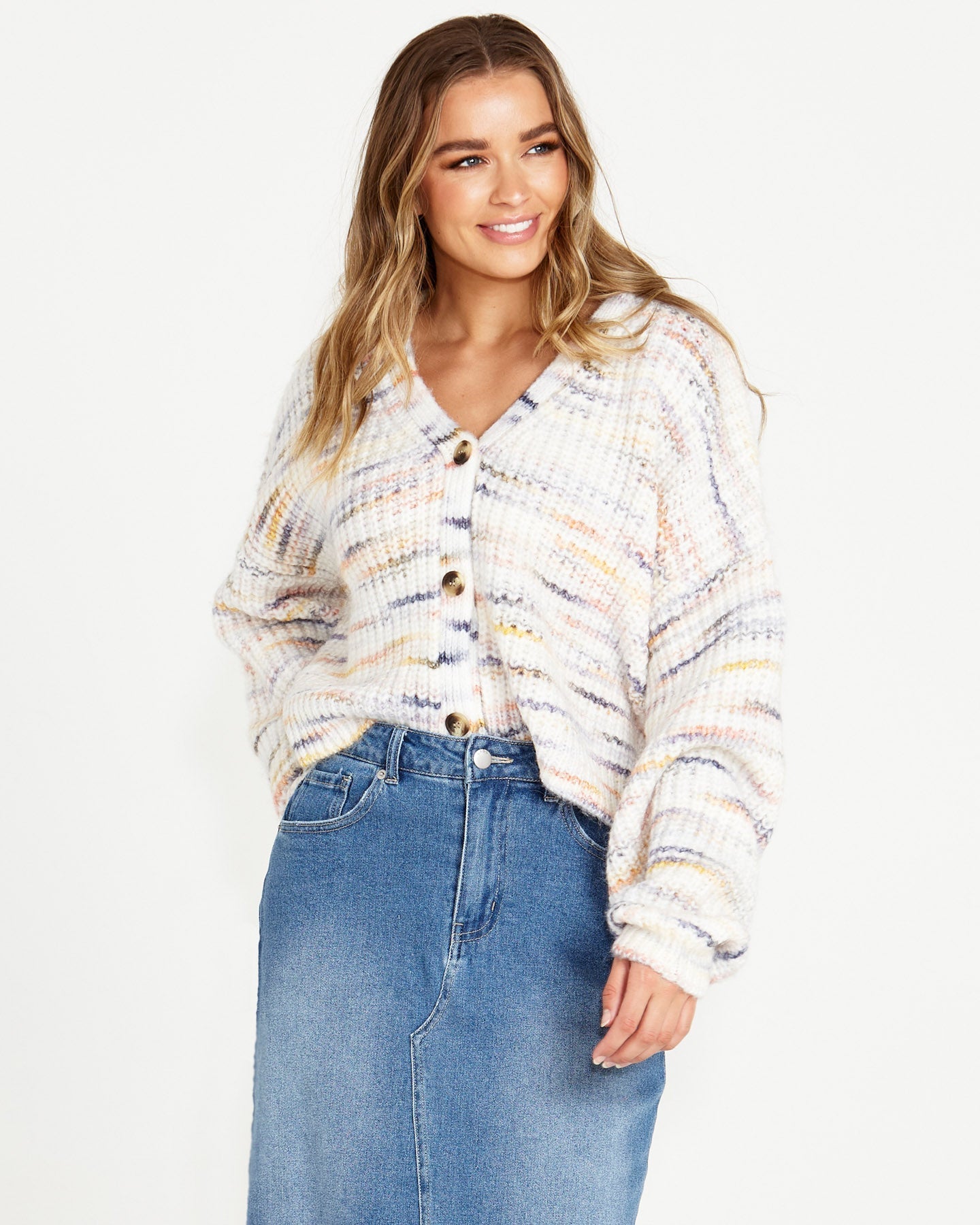 Pepper Space Cardi - Rainbow Marle-Knitwear & Jumpers-SASS-The Bay Room
