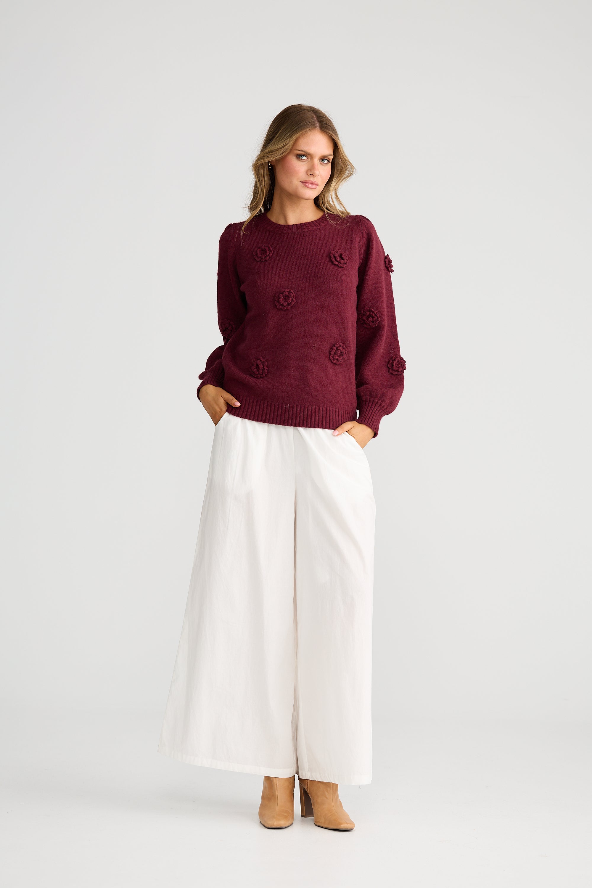 Petals Knit - Berry-Knitwear & Jumpers-Talisman-The Bay Room