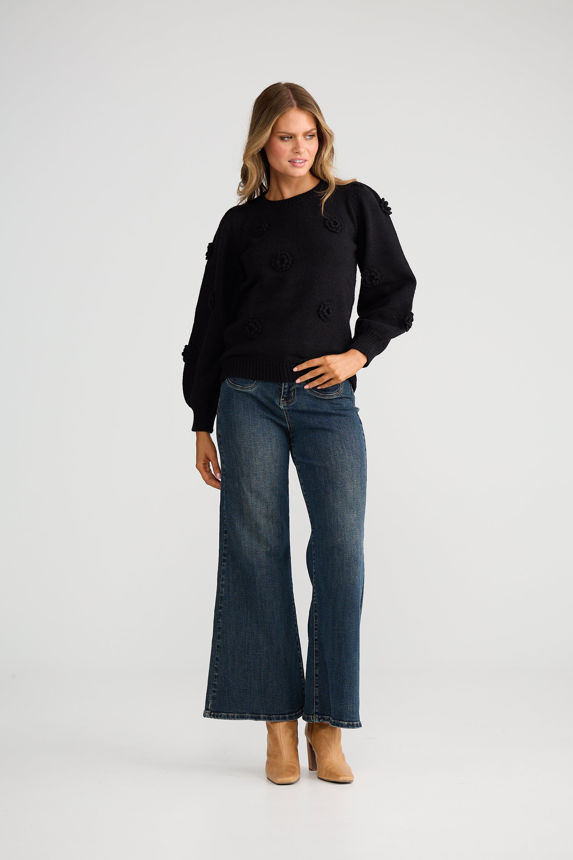 Petals Knit - Black-Knitwear & Jumpers-Talisman-The Bay Room