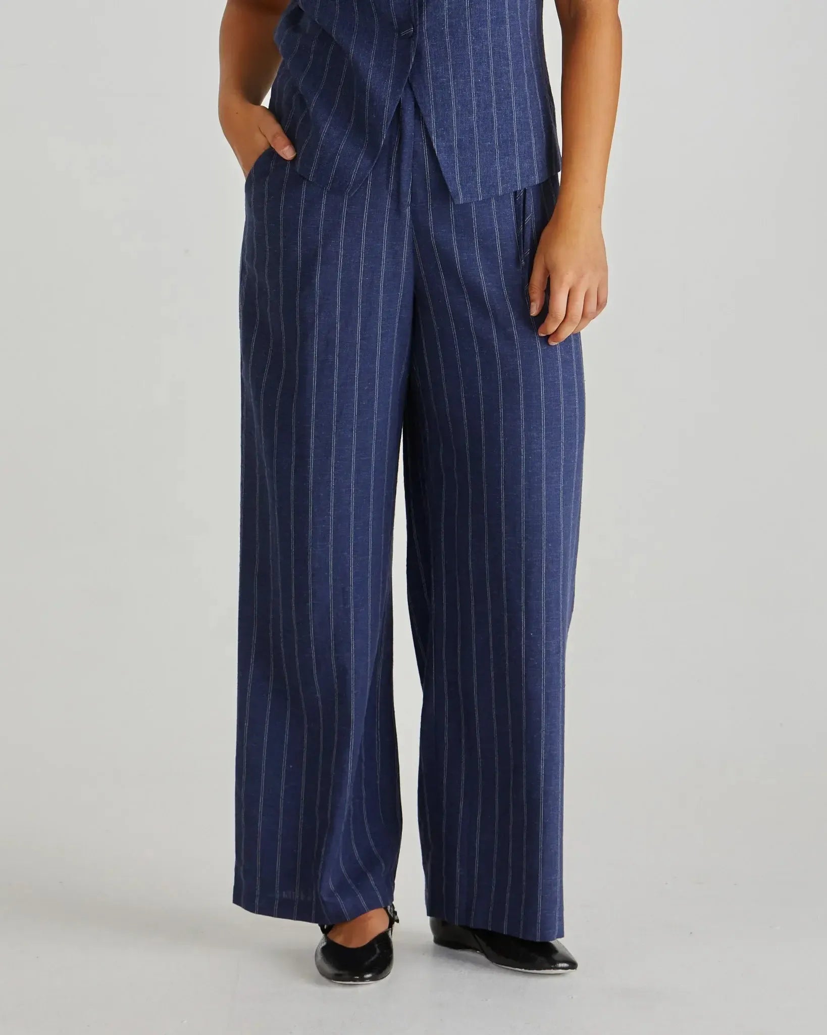 Petra Pant - Navy Pinstripe-Pants-SASS-The Bay Room