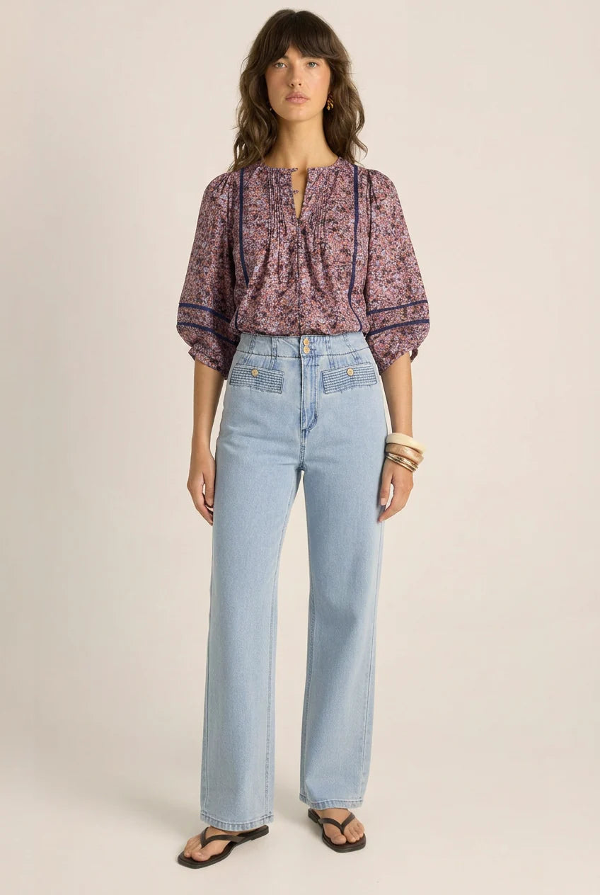 Alaia Print Lace Insert Blouse - Ditzy