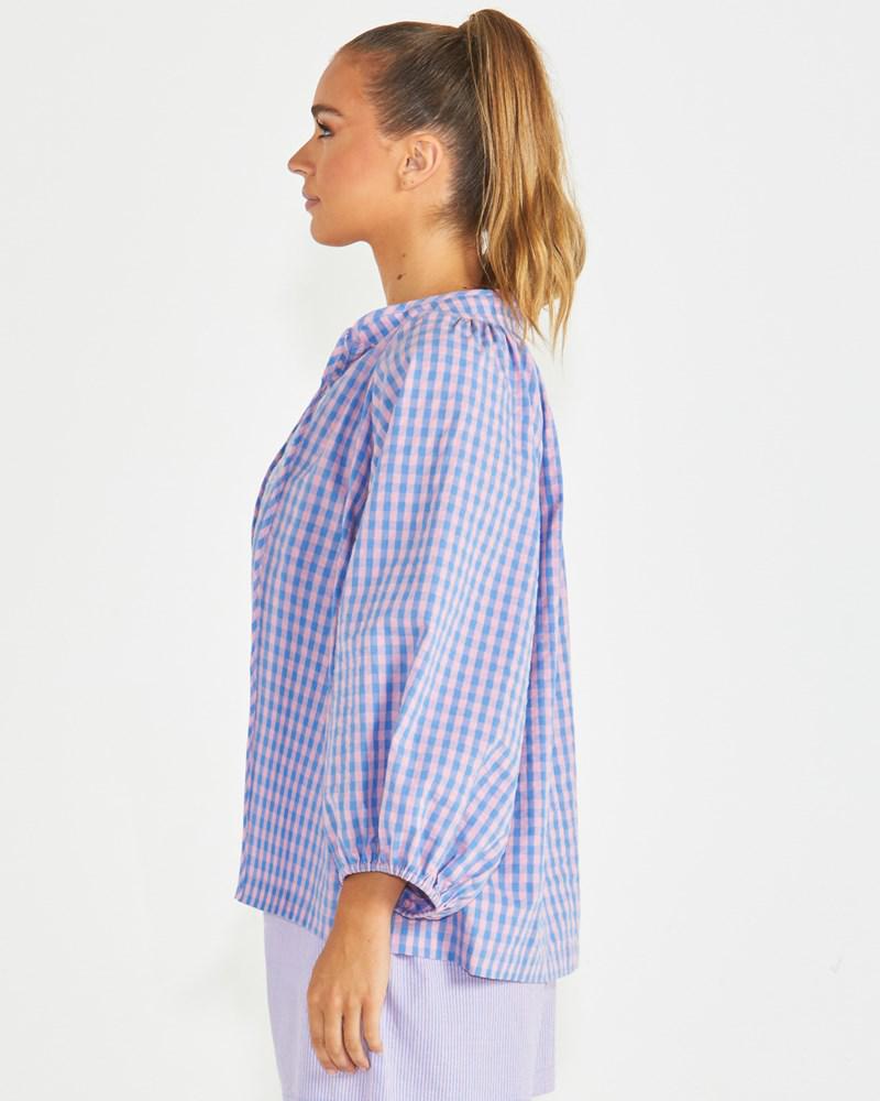 Phillipa Top - Blue/Pink Gingham-Tops-SASS-The Bay Room