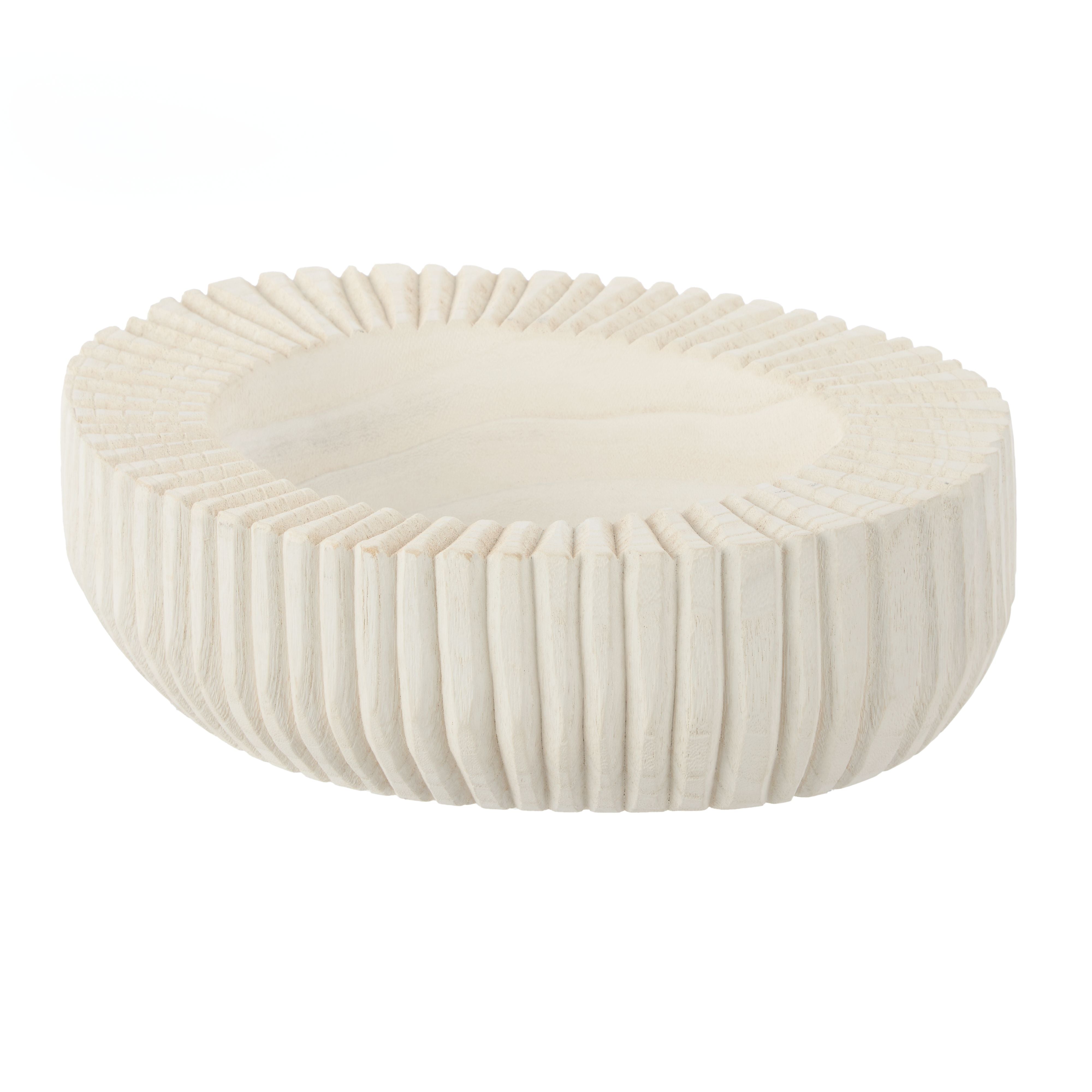 Picton Ribbed Timber Bowl 32x26x9cm White-Decor Items-Amalfi-The Bay Room