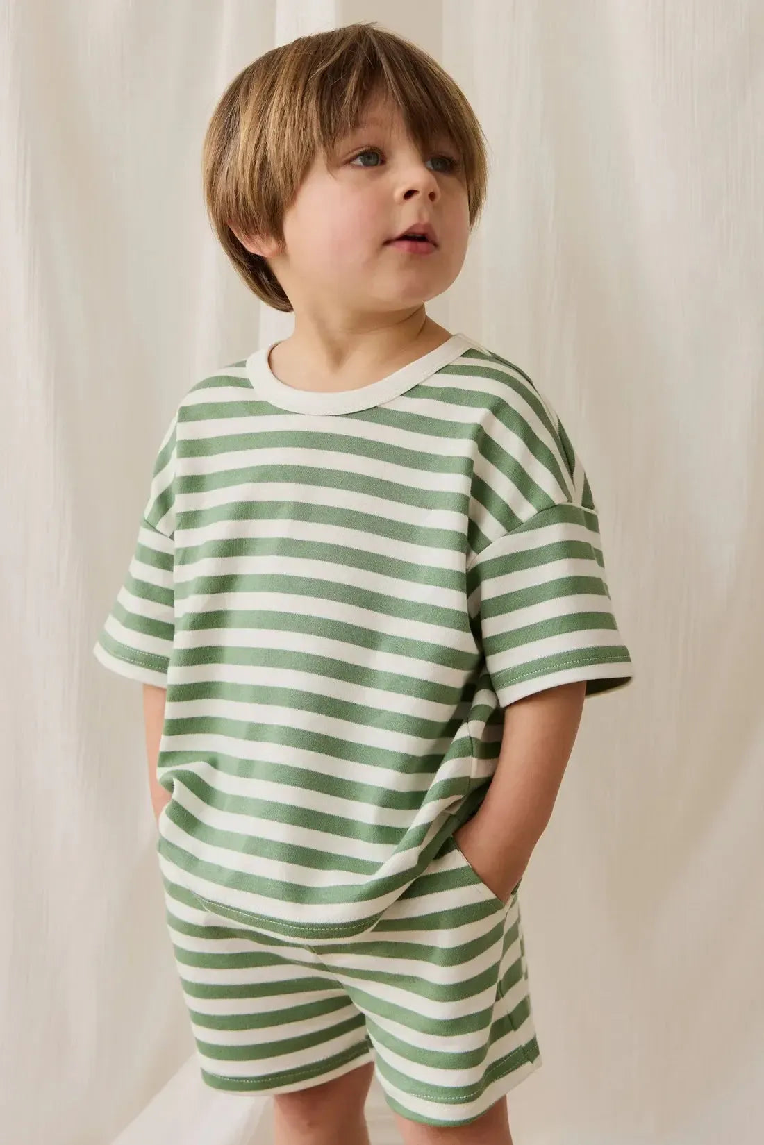 Pima Cotton Wesley Tee - Essential Stripe Parchment/Snow Pea-Clothing & Accessories-Jamie Kay-The Bay Room