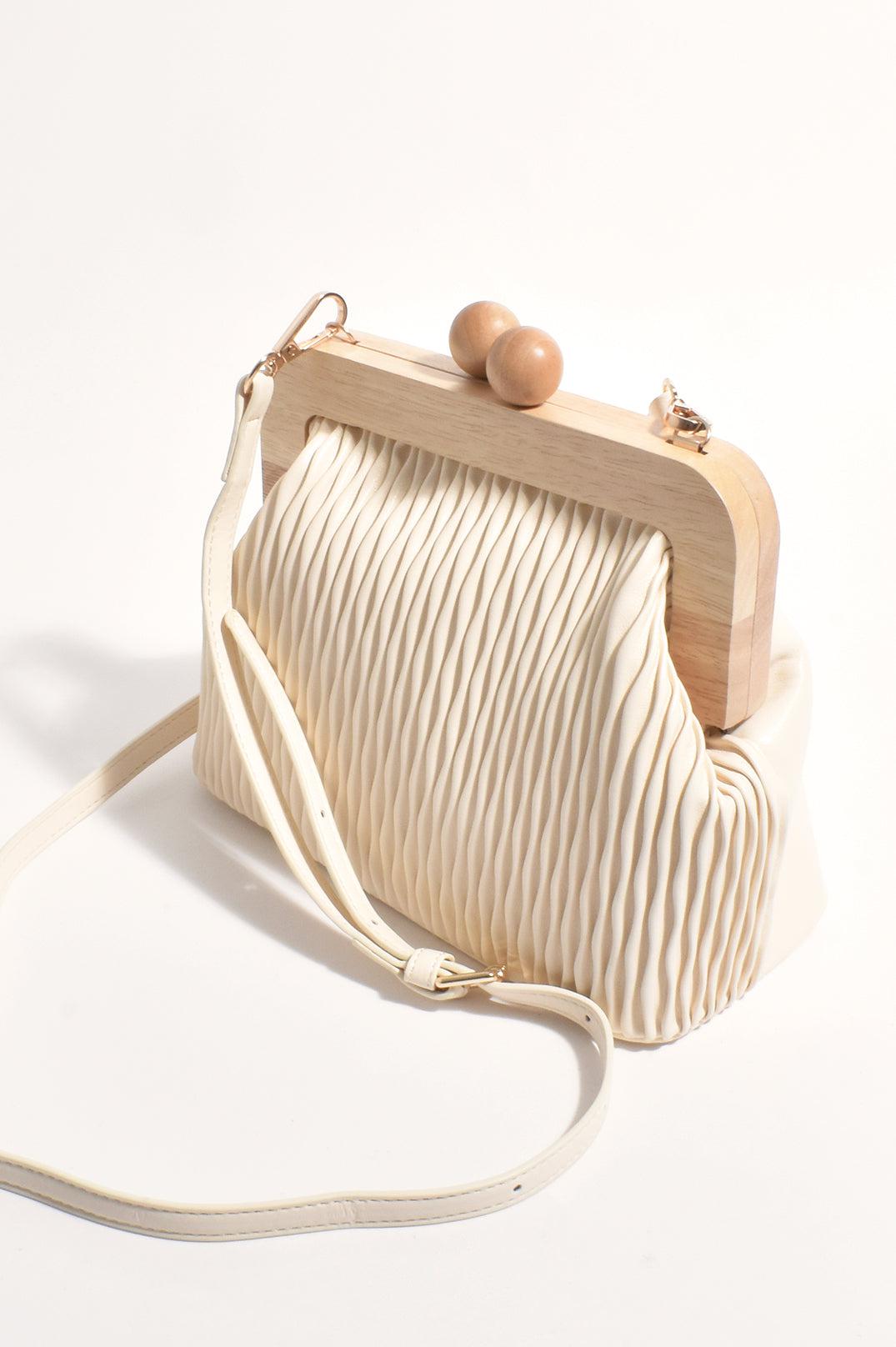 Piper Wavy Timber Frame Clutch - Cream/Natural-Bags & Clutches-Adorne-The Bay Room