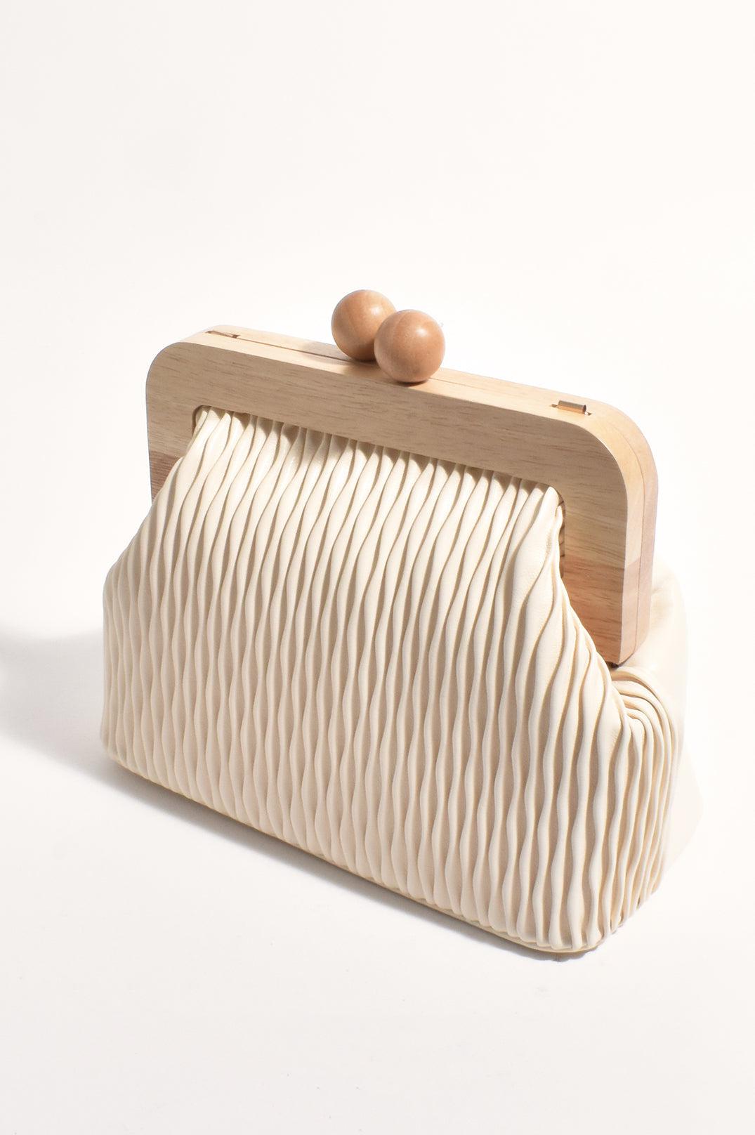 Piper Wavy Timber Frame Clutch - Cream/Natural-Bags & Clutches-Adorne-The Bay Room