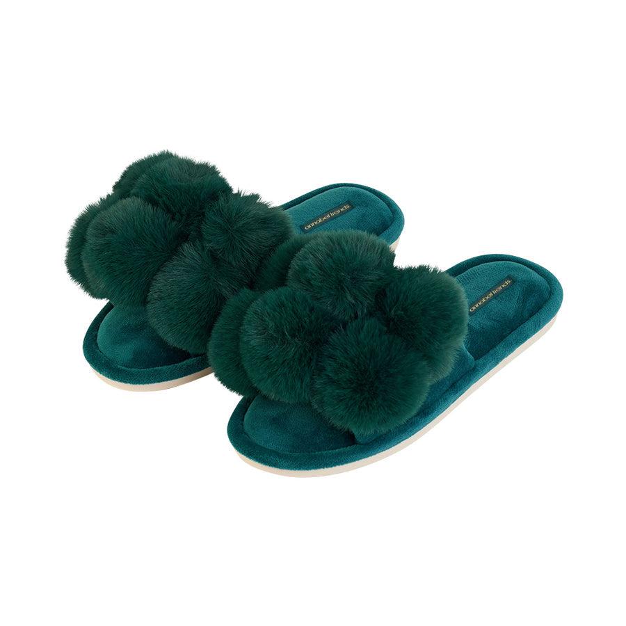 Pom Pom Slippers – Cosy Luxe – Emerald-Sleepwear & Robes-Annabel Trends-The Bay Room