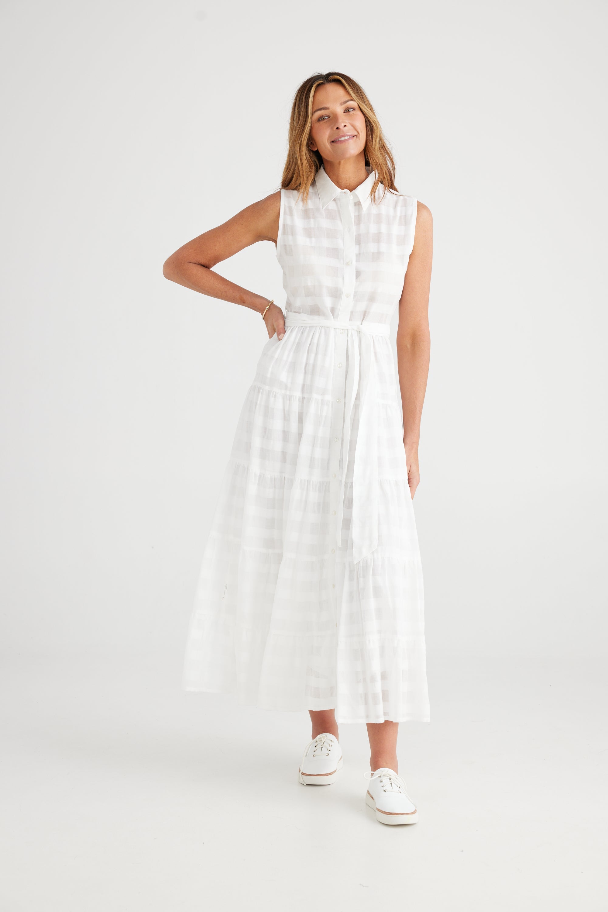 Poppy Maxi Dress - White Window Check-Dresses-Brave & True-The Bay Room