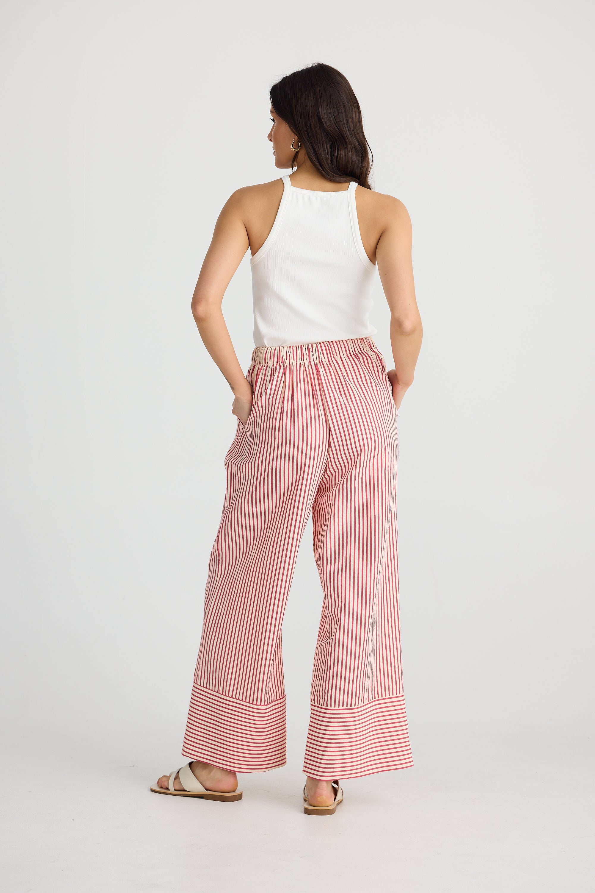 Portia Pant - White with Red Stripe-Pants-Brave & True-The Bay Room