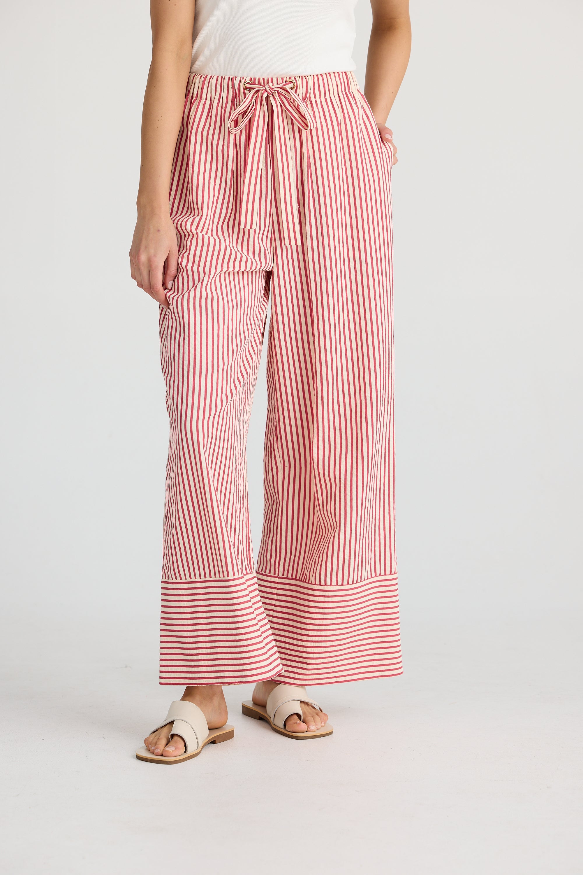 Portia Pant - White with Red Stripe-Pants-Brave & True-The Bay Room