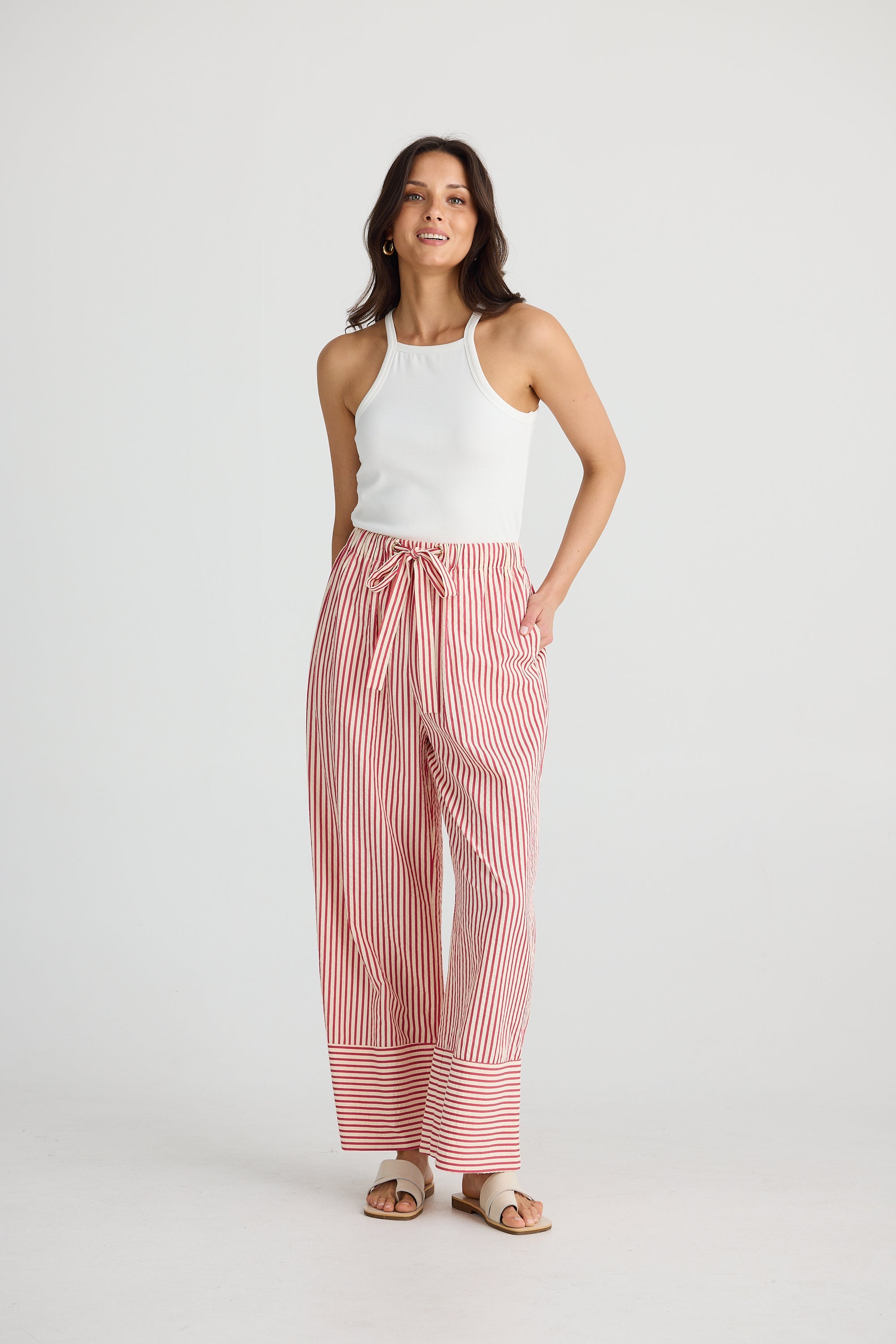 Portia Pant - White with Red Stripe-Pants-Brave & True-The Bay Room